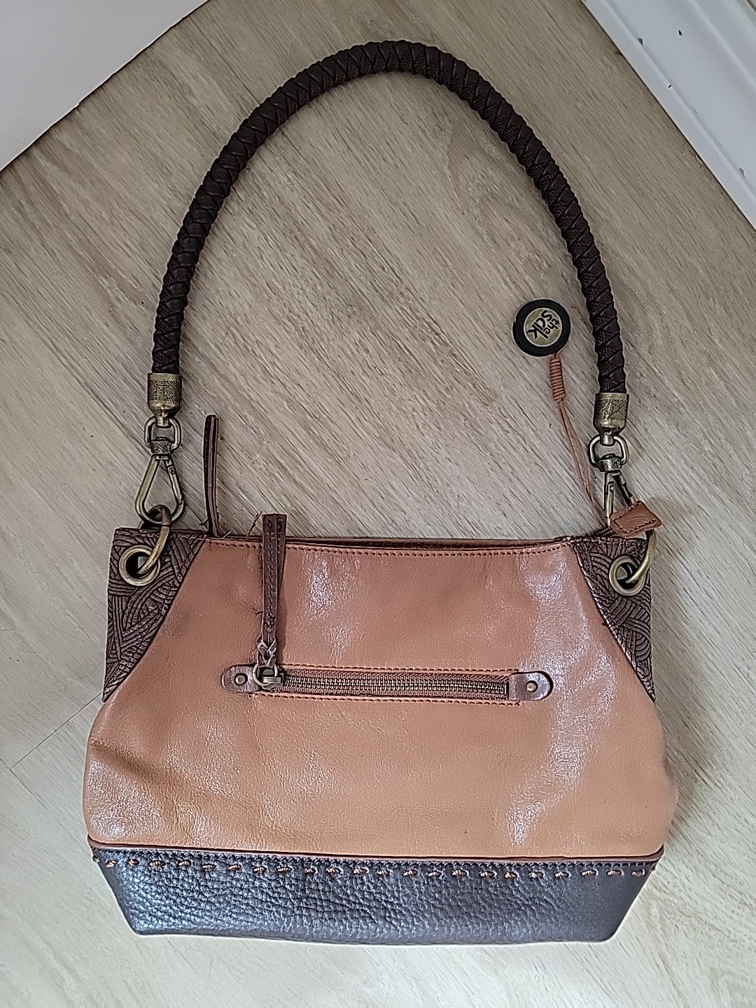 The Sak Brown Leather Purse 2 Toned Rope Handle Carrying Bag 12”(w)x8”(h)x12”(d)