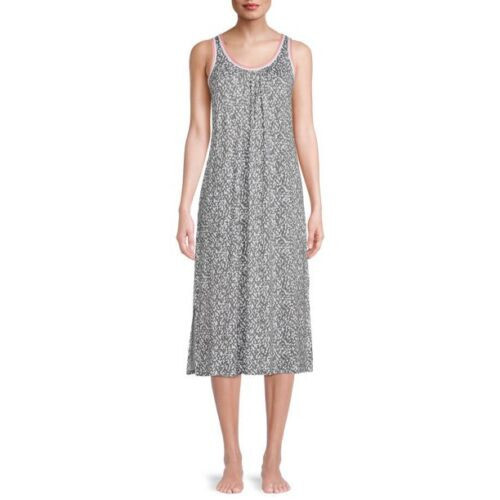 SECRET TREASURES GRAY WHITE PINK SLEEVELESS PAISLEY MIDI NIGHTGOWN POCKETS 2X