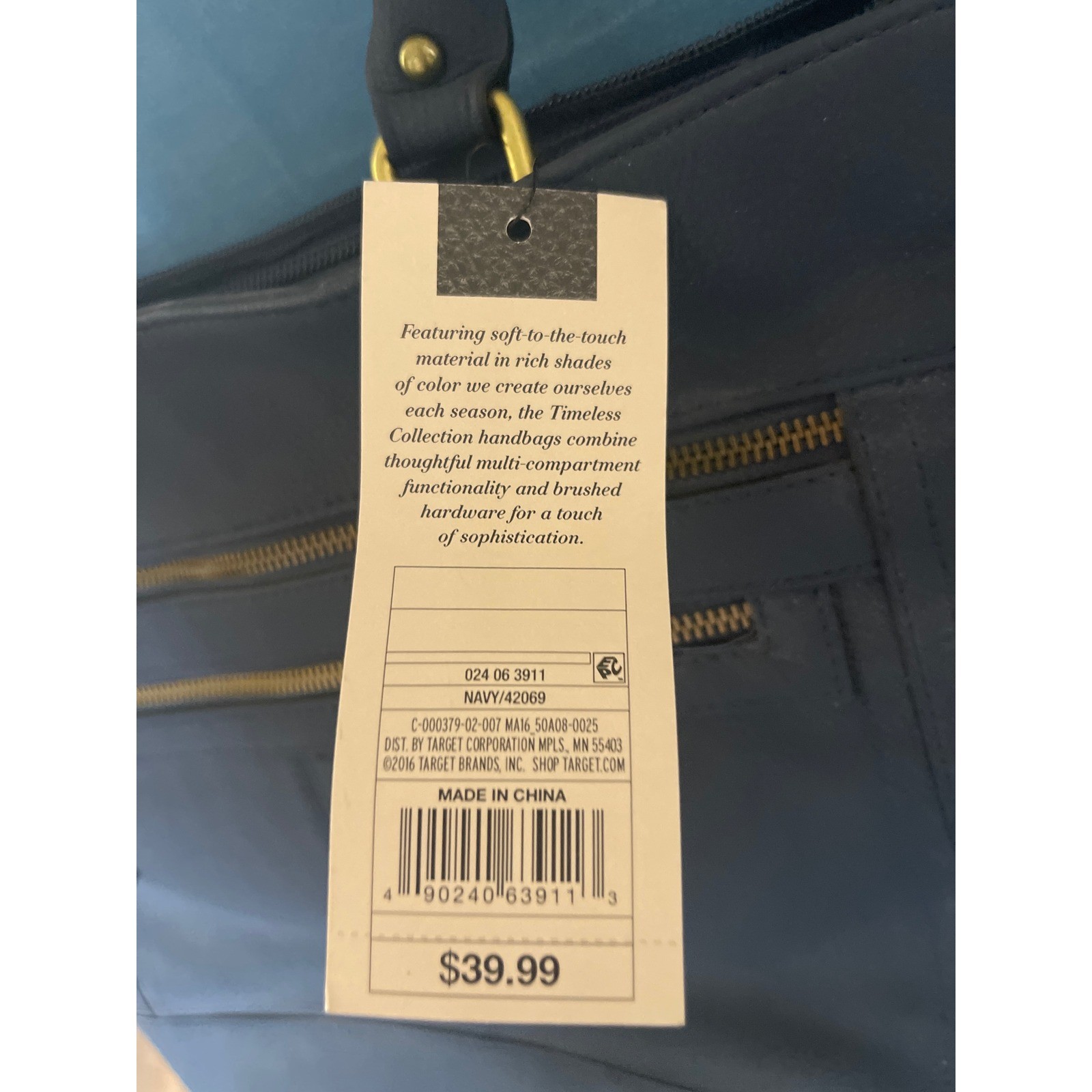 Merona Timeless Collection Navy Blue Tote Bag NWT Faux Leather Shoulder Bag