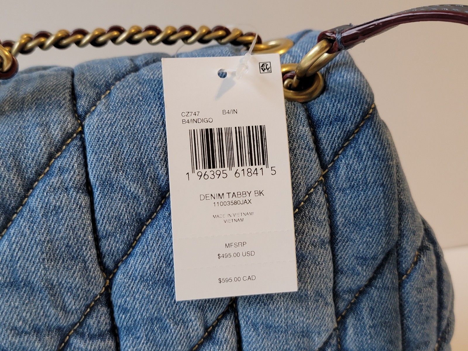 COACH NWT CZ747 Denim Tabby Backpack Quilting INDIGO Color Crossbody Handbag