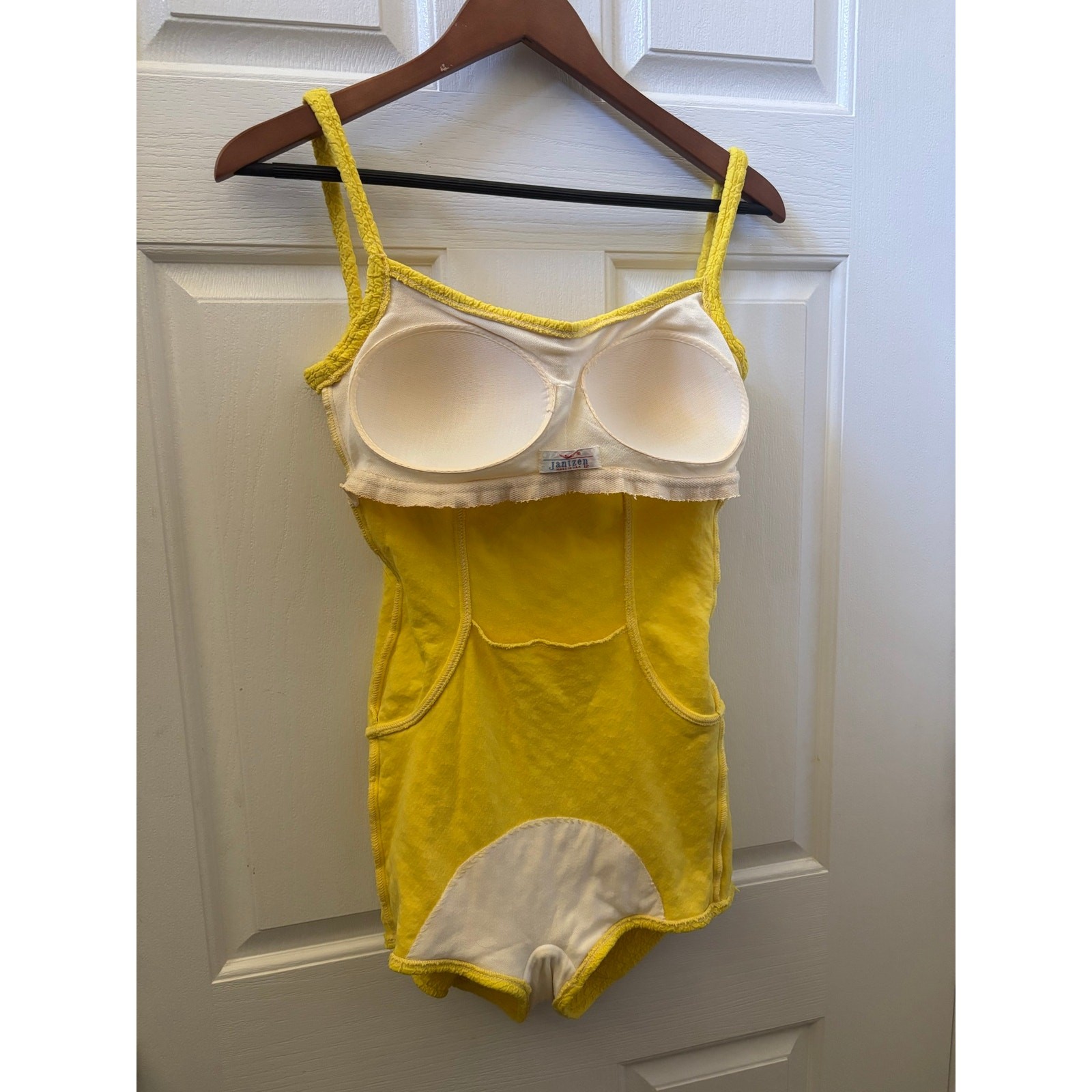 Vintage Jantzen Yellow Swimdress One Piece Swimsuit Crinkle USA Size 12