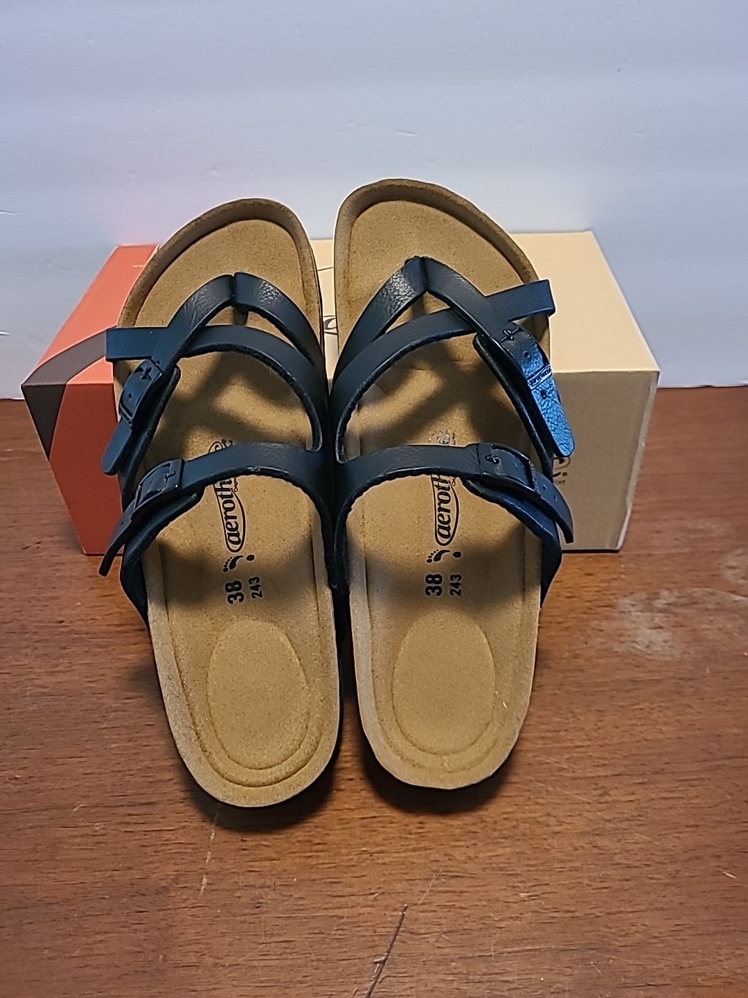 Aerothotic CorkSlides Womens Sz8 Black Synthetic Leather Arch Support PU1105 NIB