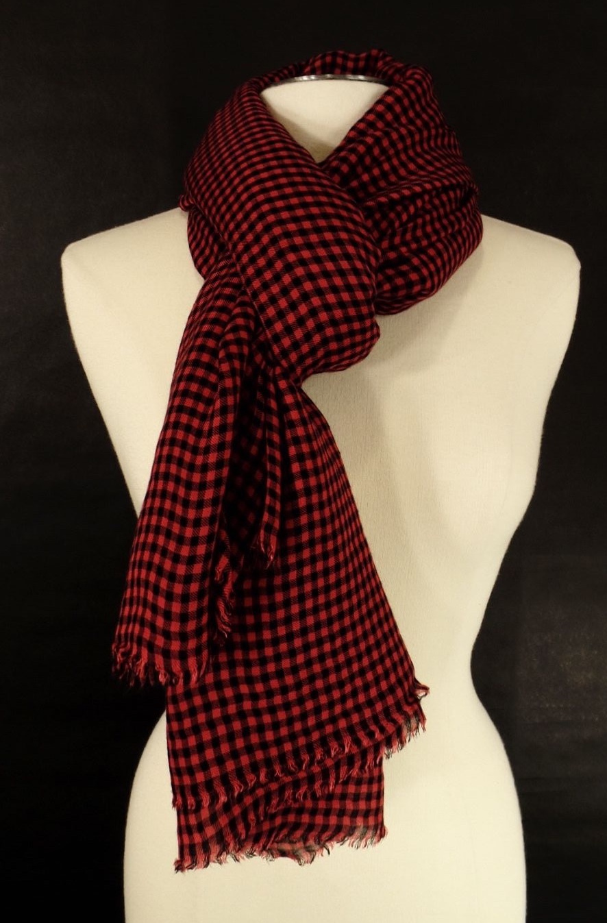 Faliero Sarti Scarf Black Red Check 78 inches by 60 inches