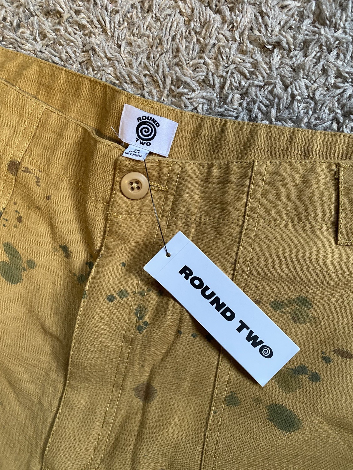 NEW Round Two Army Pants Men Size 38 Military Fatigue khaki baggy paint splatter