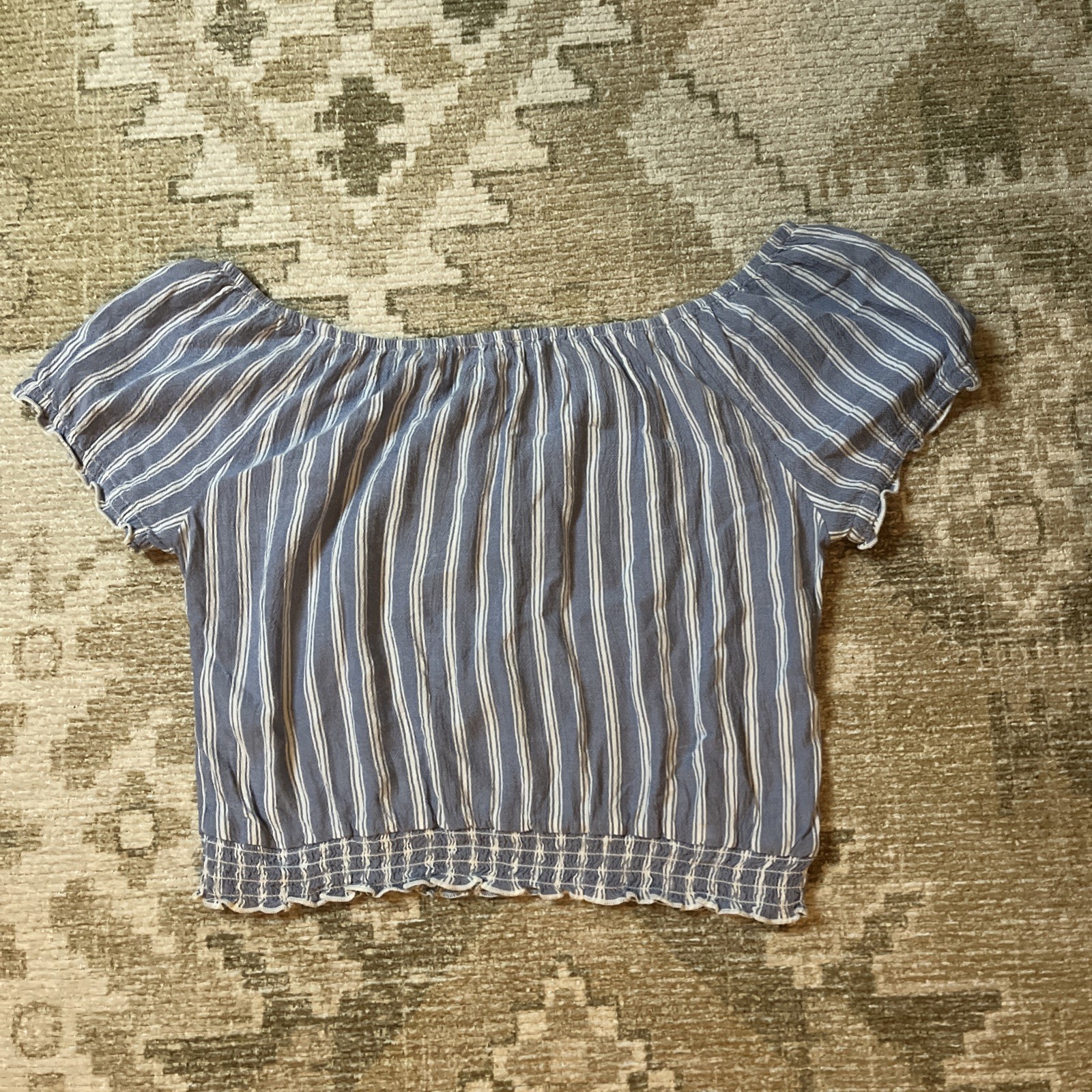 Hollister Cute Off The Shoulder Tee Women’s Blue Striped Cotton M