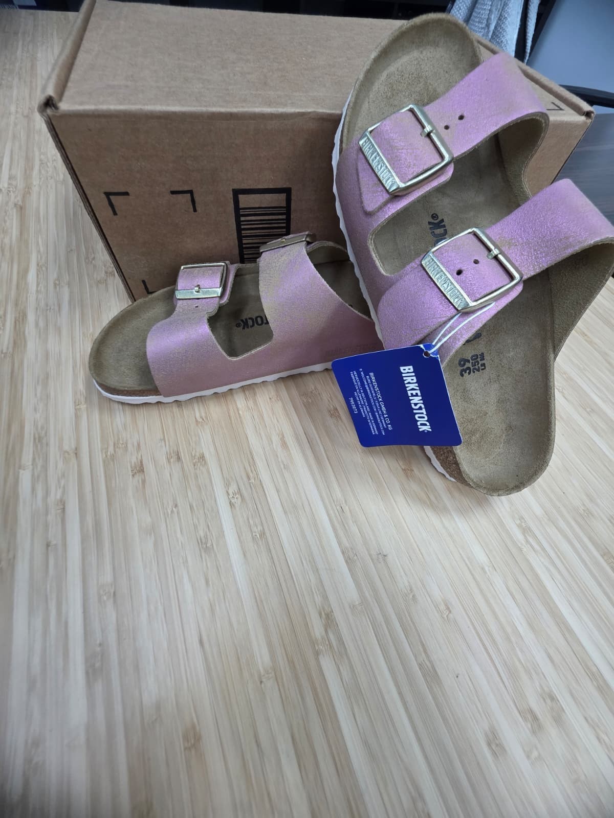 Birkenstock Arizona Birko Sandals Unisex Washed Metallic Pink Size EU39/US W8-M6