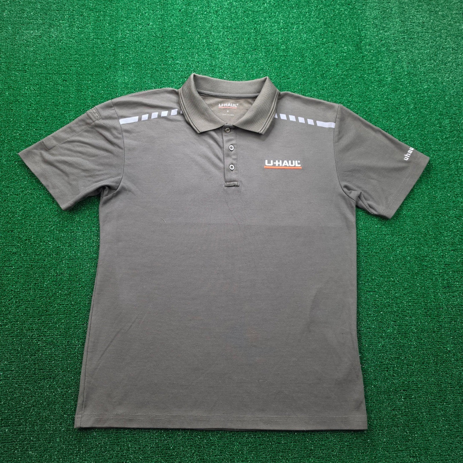 U-Haul Employee Polo Shirt Mens Medium Brown Olive Short Sleeve Uniform Work