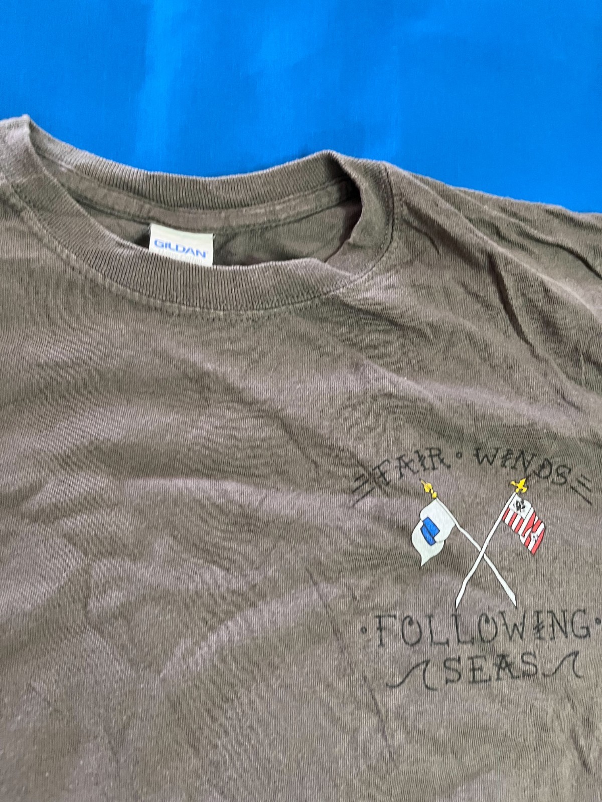 SIERRA 195 Navy Military Gray Graphic T-Shirt Anchor Back Print Adult Mens M