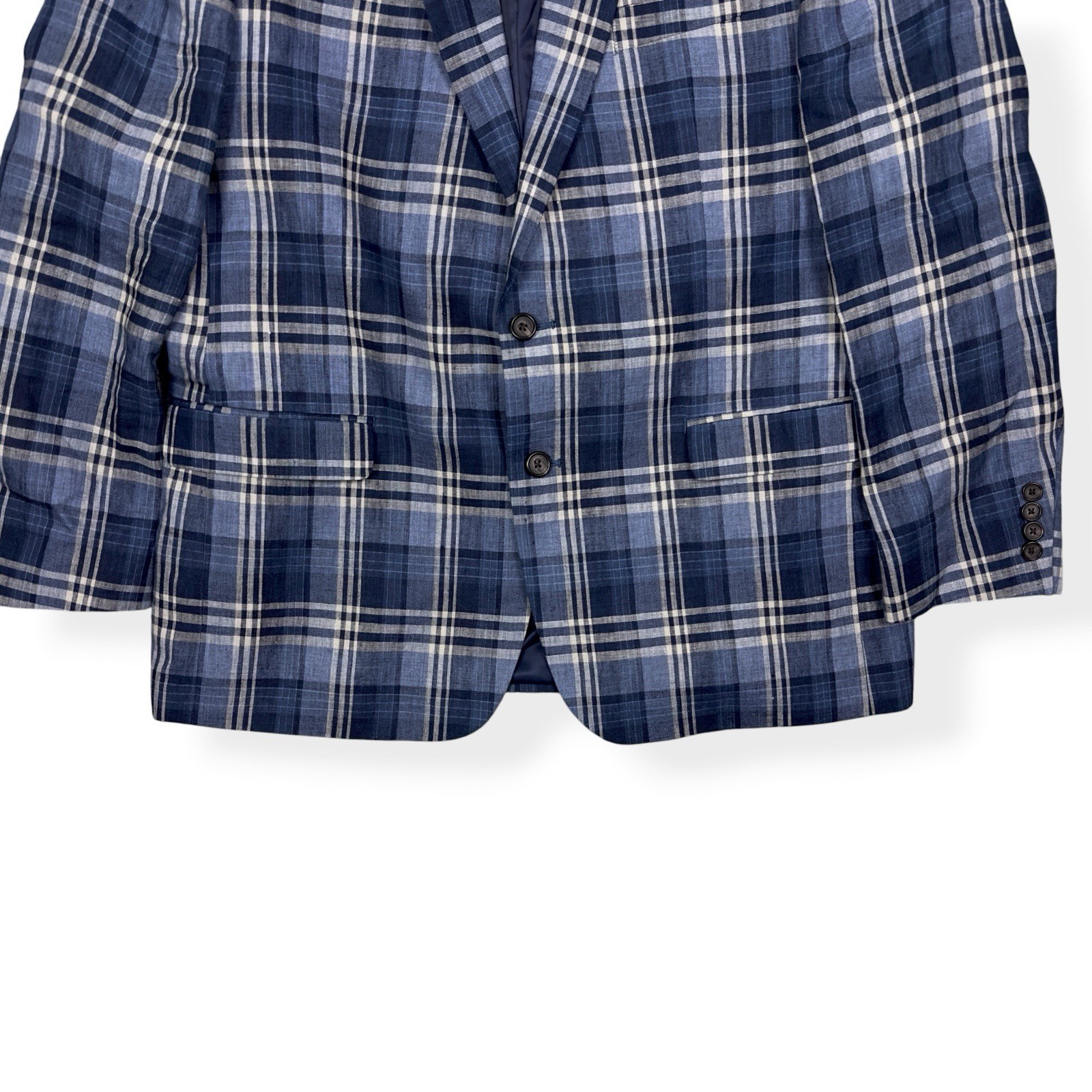 Lauren Ralph Lauren Men’s Blue Plaid Linen Ultraflex Blazer Suit Jacket Size 44R