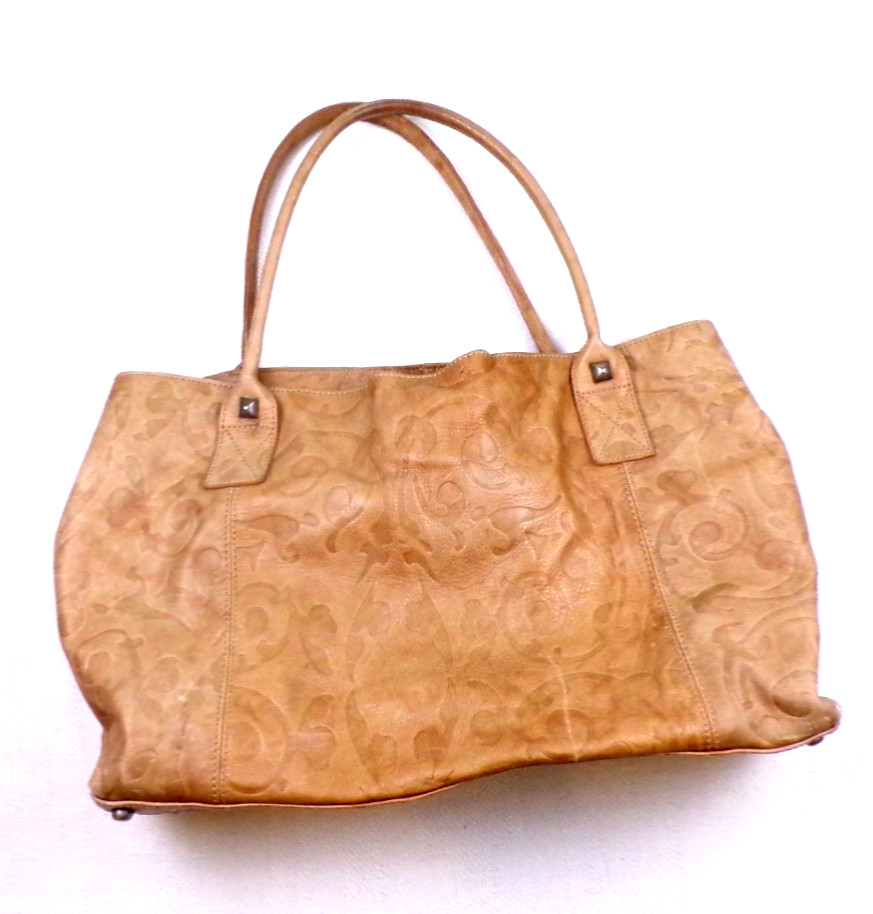 Falor Italia Le Borse Large Embossed Leather Tote Bag Made In Italy Tan