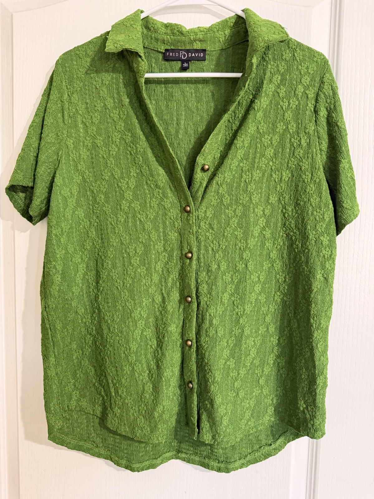 Fred David Green ButtonUp blouse Gold Buttons Women’s Beachwear Size Large L