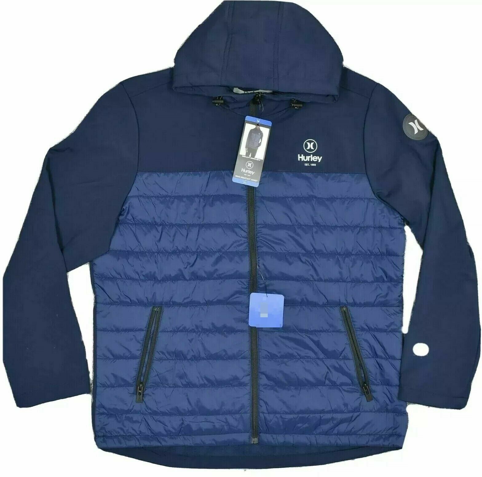 Hurley Men’s Blue Softshell Quilted Wind Resistant 3 Layer Fabric Jacket 2X XXL