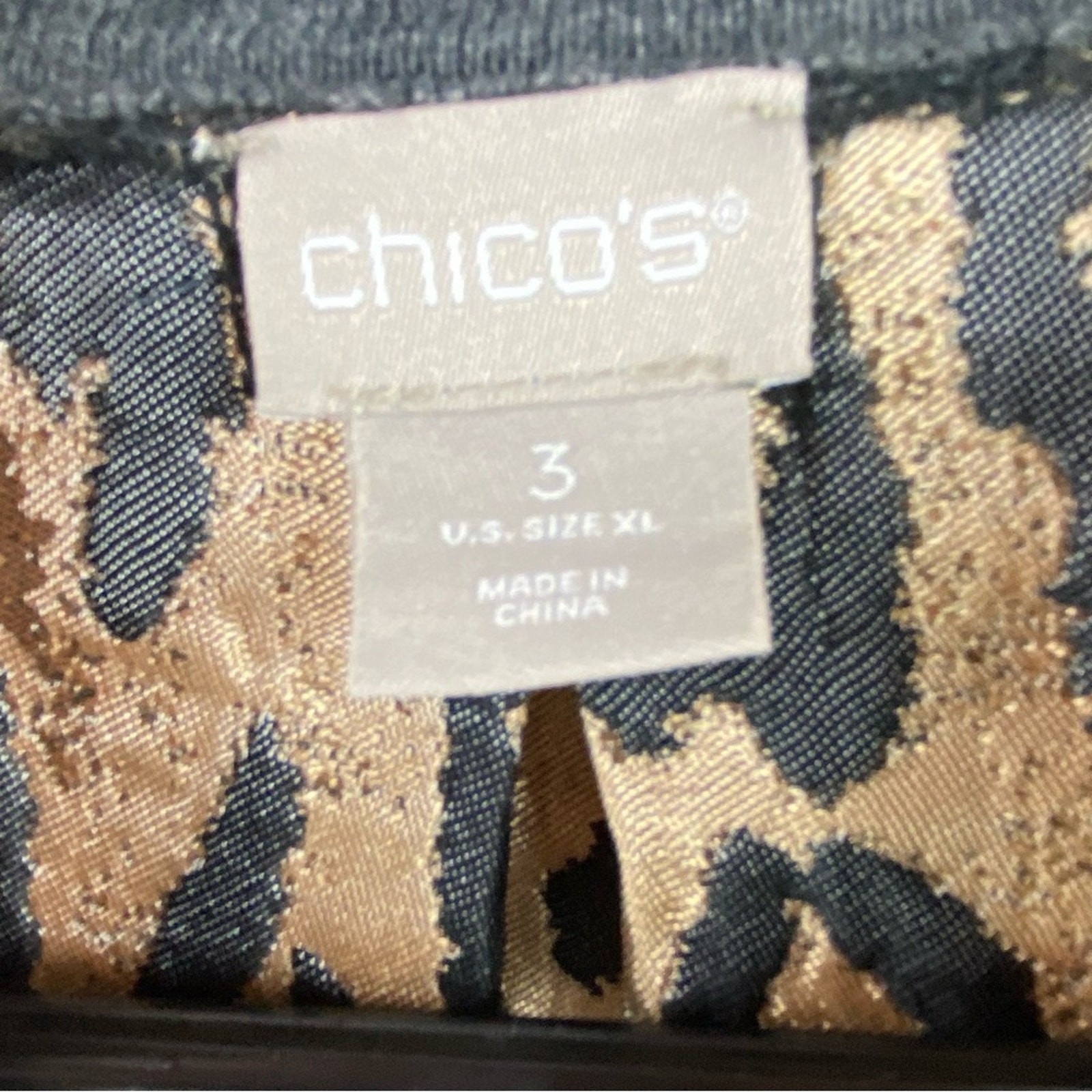 Chico’s Open Front Cardigan Sweater Size 16/XL Gray Front Metallic Leopard Back