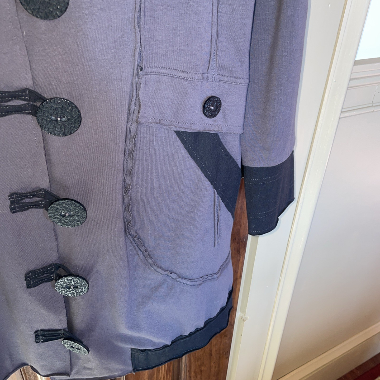Buddha knee length jacket cotton blend spandex￼medium