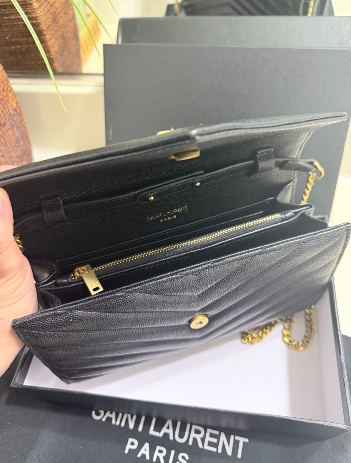 Saint Laurent Envelope Chevron Crossbody Black Leather