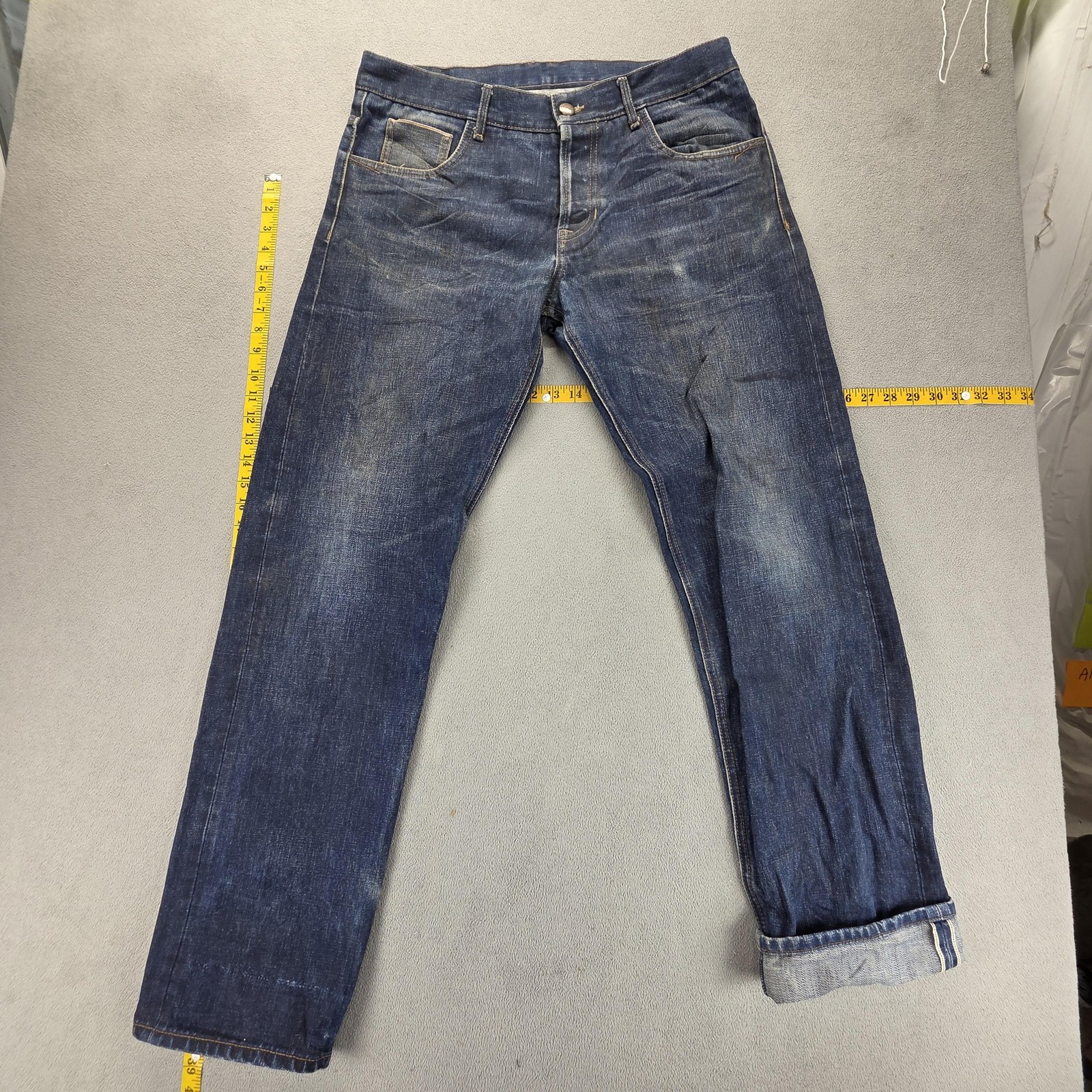 Selvedge Jeans Mens 34×32 Blue Regular Straight Farrell Buckle Back Honeycomb