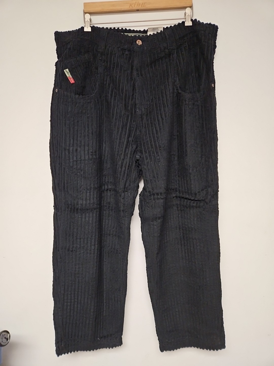 NWT JNCO Low Down Black Corduroy Pants Embroidered Mens 42×32 Wide Leg Baggy