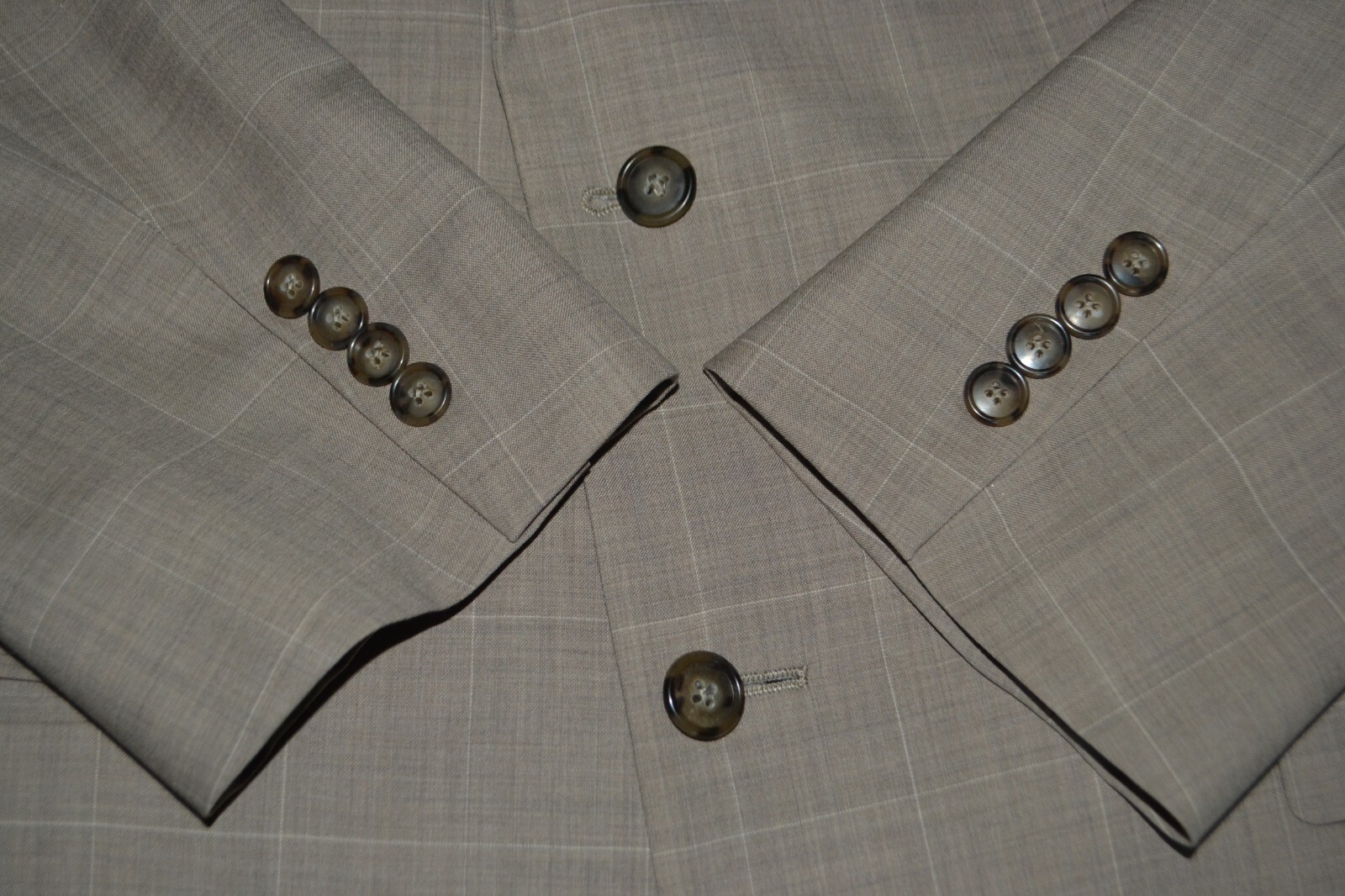 Nautica Men 100% Wool Gray Check 2 Front Button Suit Sz 46R Wst 40×30