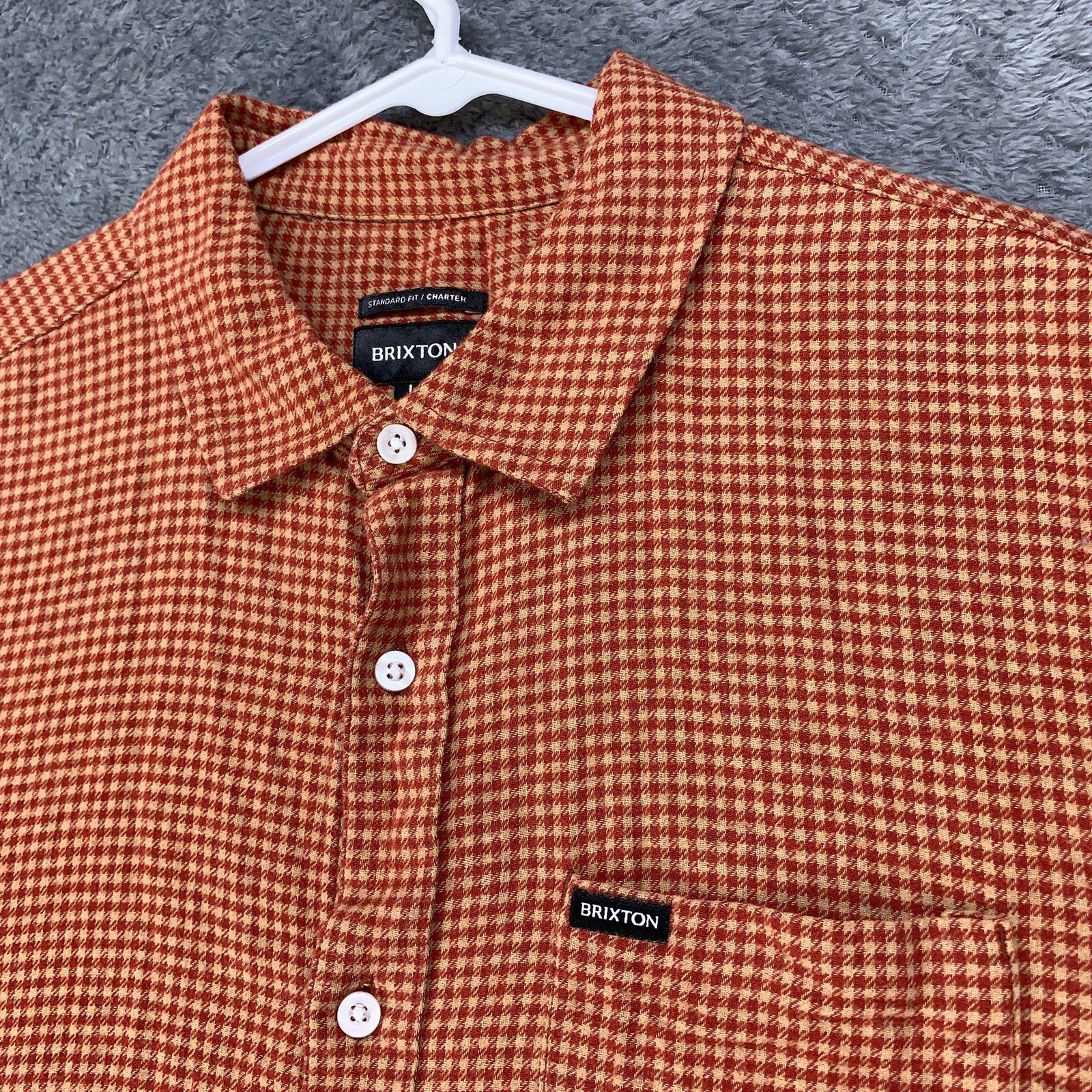 Brixton Charter Shirt Mens Large Herringbone Print Short Sleeve Button Down