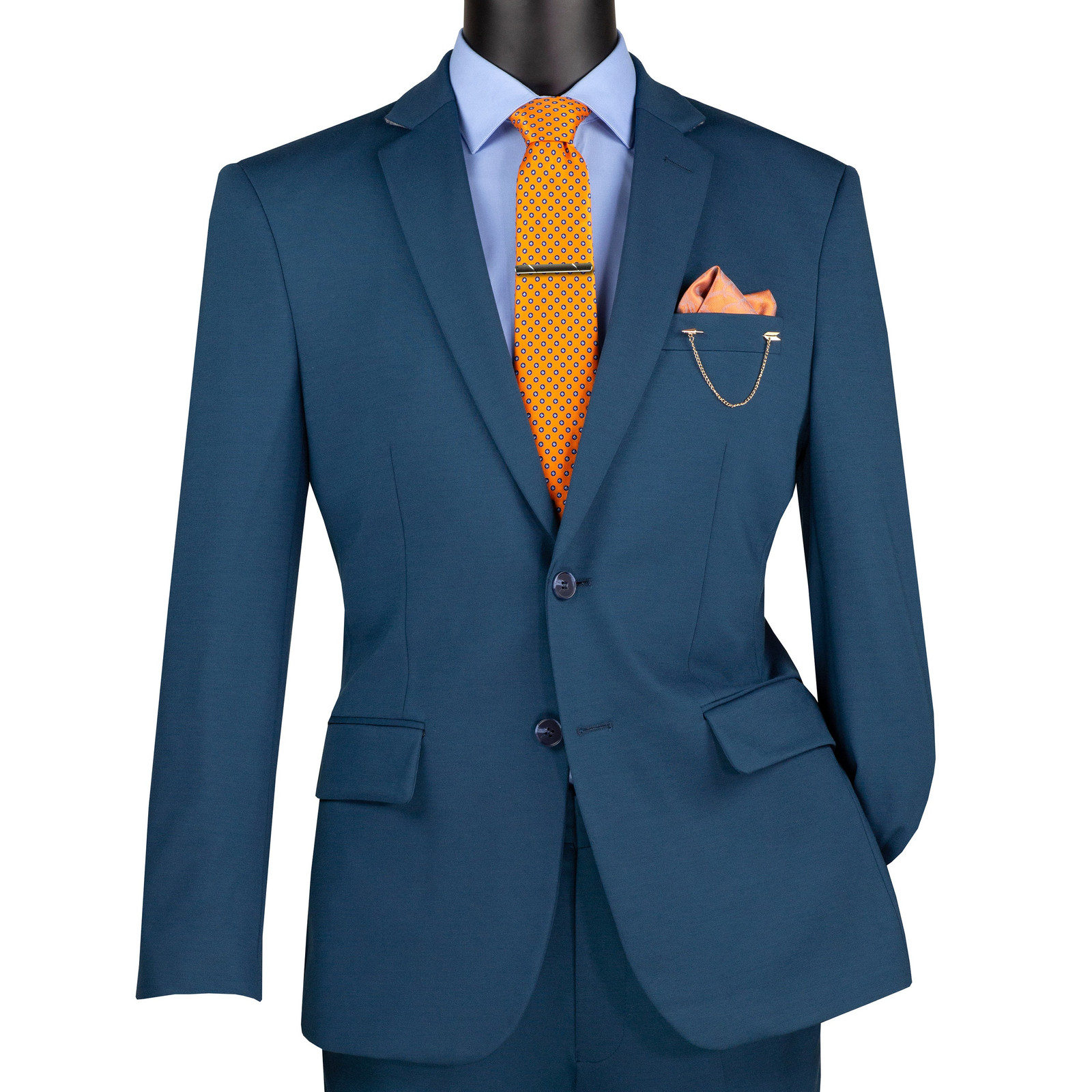VINCI Men’s Teal Blue Super Stretch Slim-Fit Suit w/ Flex Waistband – NEW