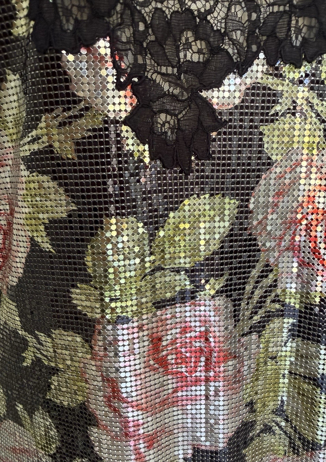 Paco Rabanne Floral-print Chainmail & Corded Black Lace Top Blouse Sz 38 FR/6 US