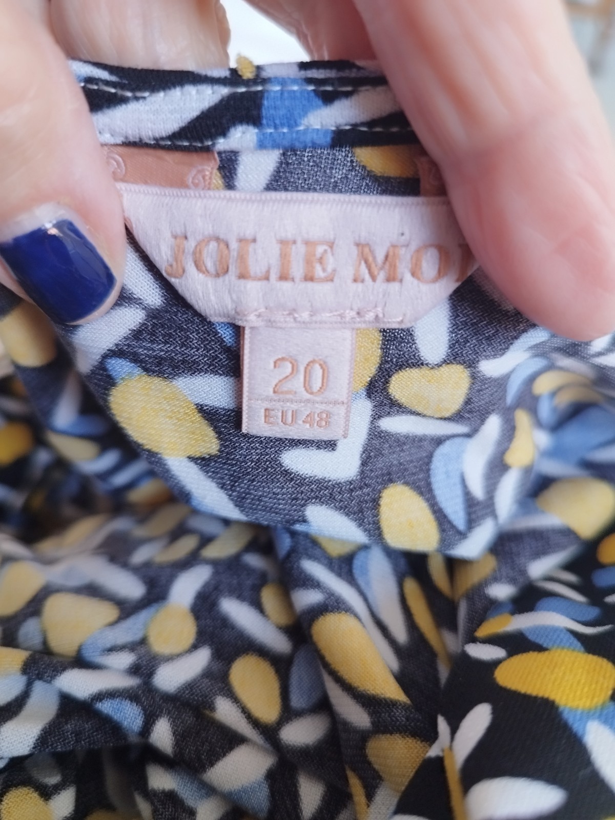 JOLIE MOI Dress Midaxi Yellow Blue Pattern Fit & Flare Jersey Size UK 20