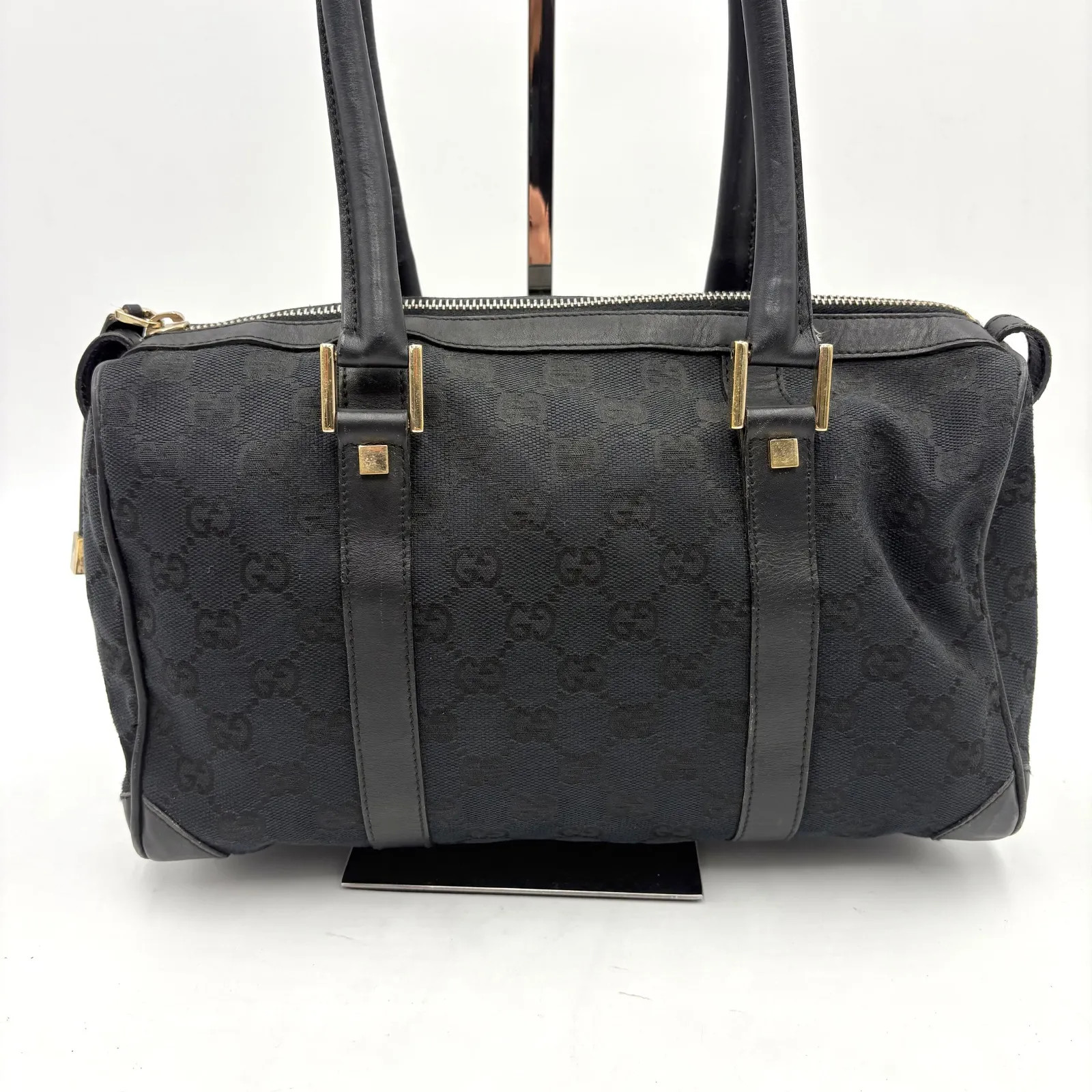 Auth Gucci GG Canvas Tote Bag Mini Boston Bag Shoulder Bag Black 001 0851 2Y3476