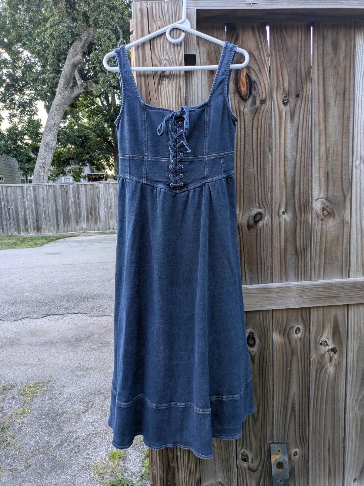 Moon River Dark Wash Sleeveless Denim Midi Dress Sz M