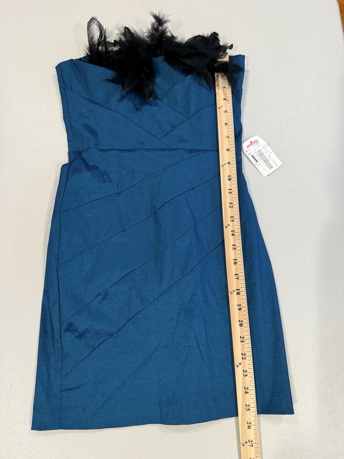 NEW Vintage Teeze Me Mini Dress Womens XS/S* Turquoise Strapless Feathers Party