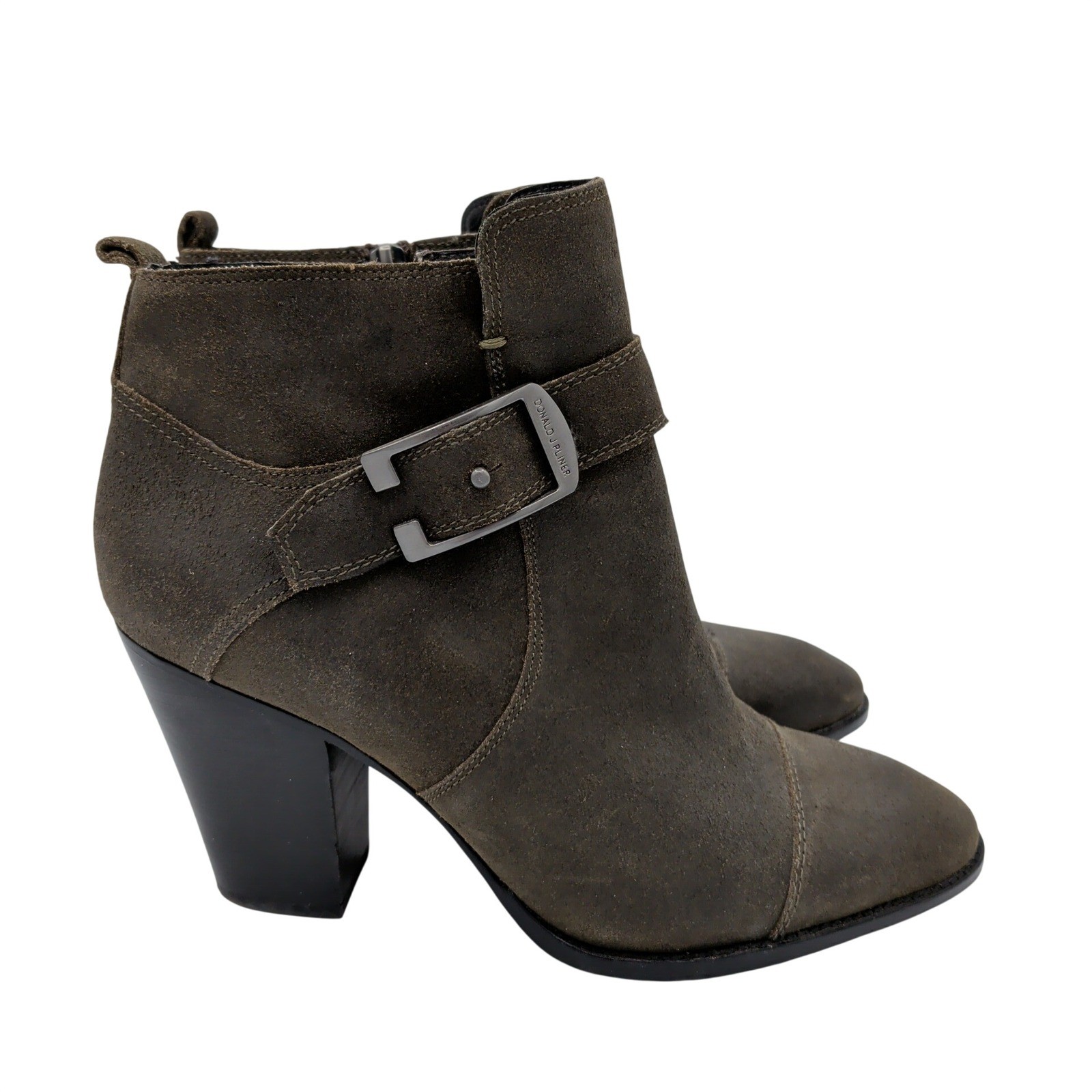 Donald Pliner Sage Suede Buckle Ankle Boots Women’s 9.5M Olive Brown Block Heel