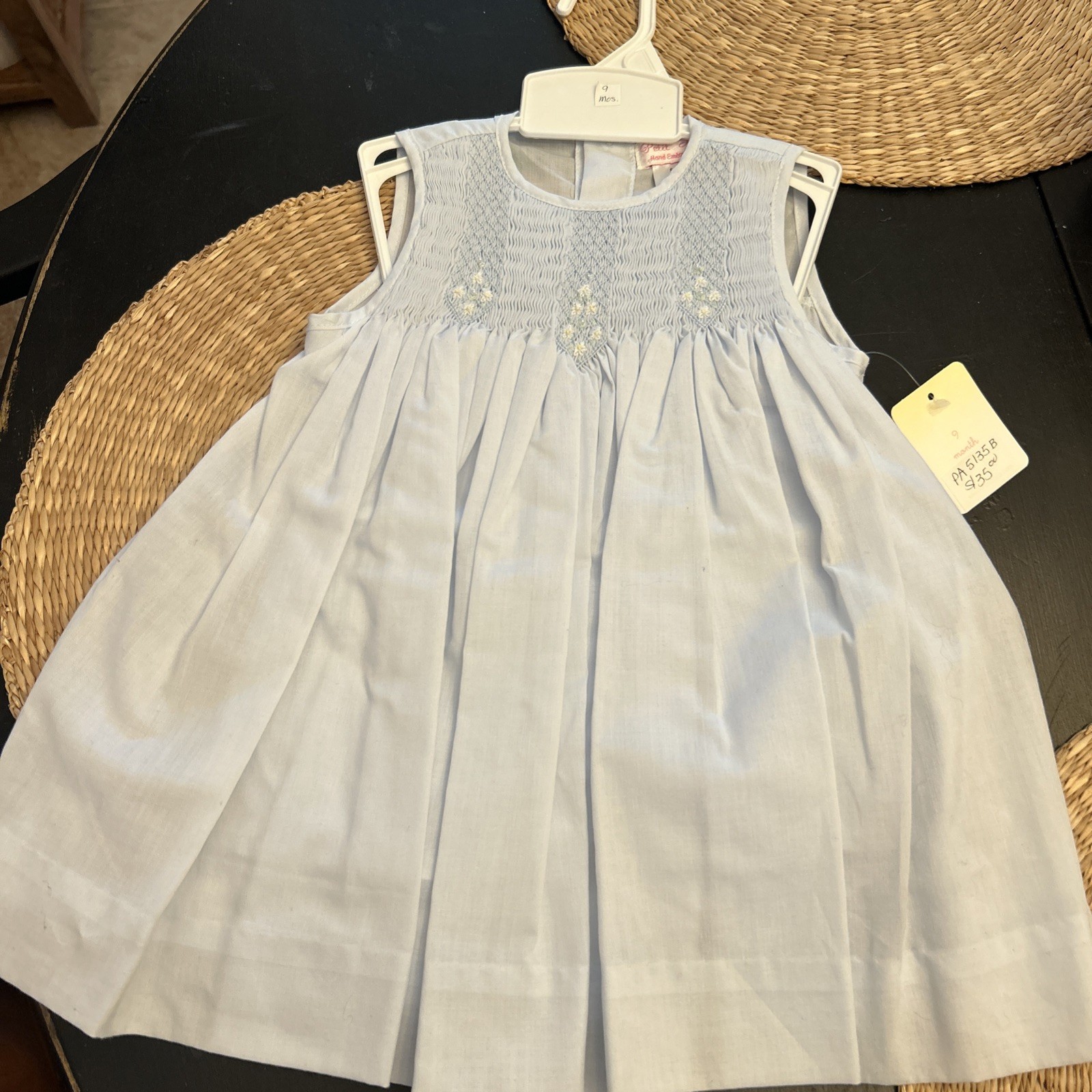 Petit Ami Girls Solid blue Smock Cotton Dress 9 months