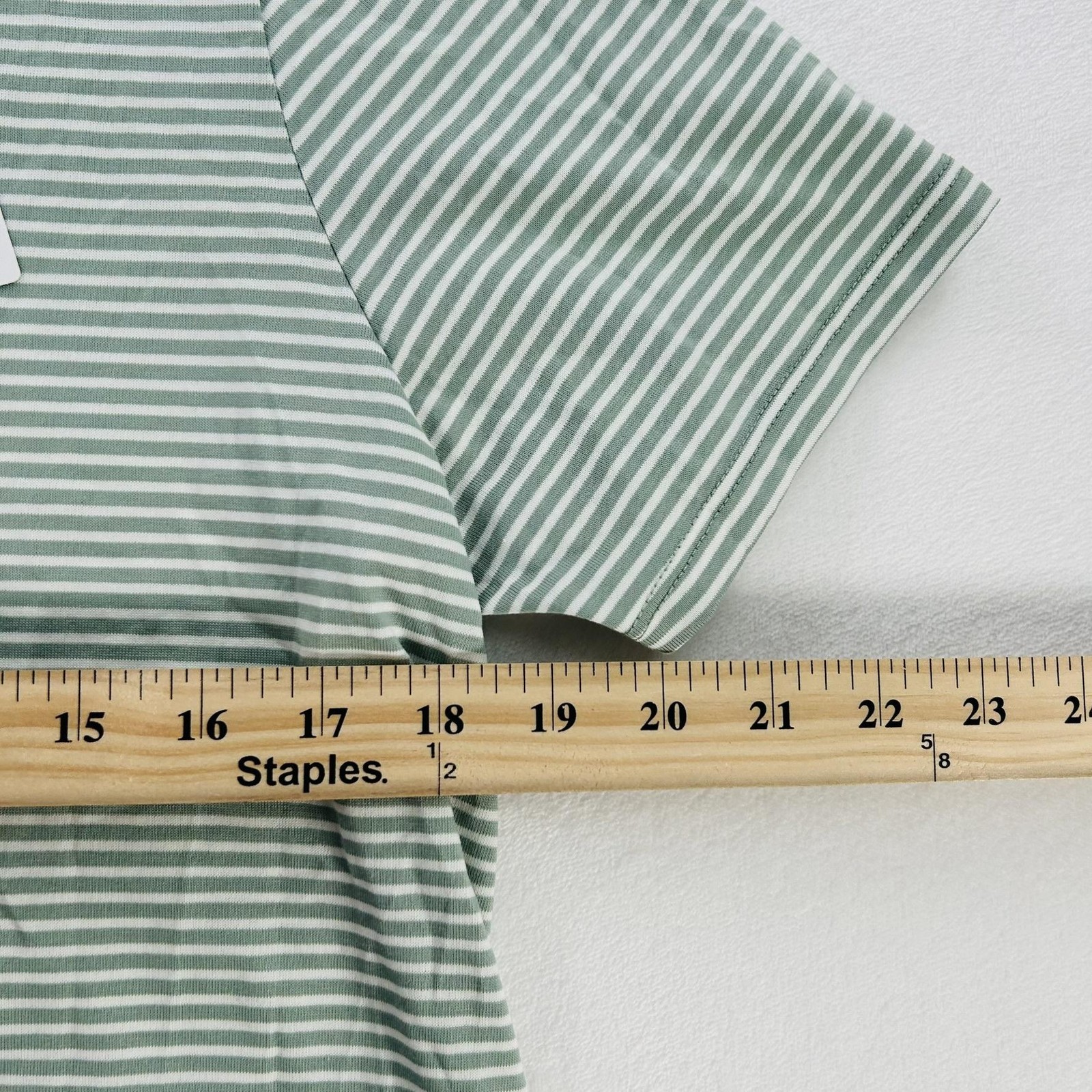 Lands End Shirt Womens Small Green White Stripe Supima V Neck Tee Cotton NEW