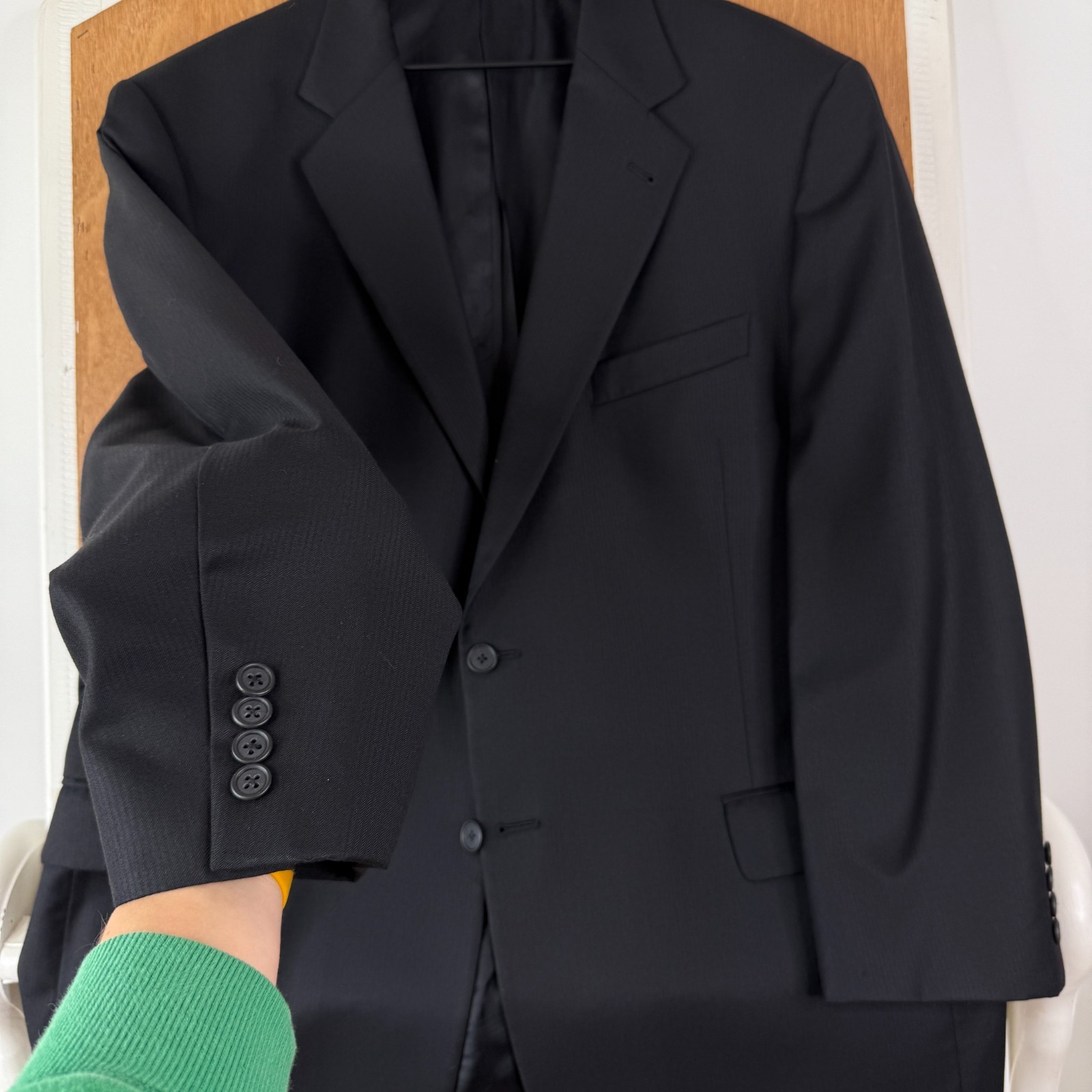 Joseph Abboud Suit Mens 46R Black 2 Button Loro Piana Wool Pants 40×27 Flat
