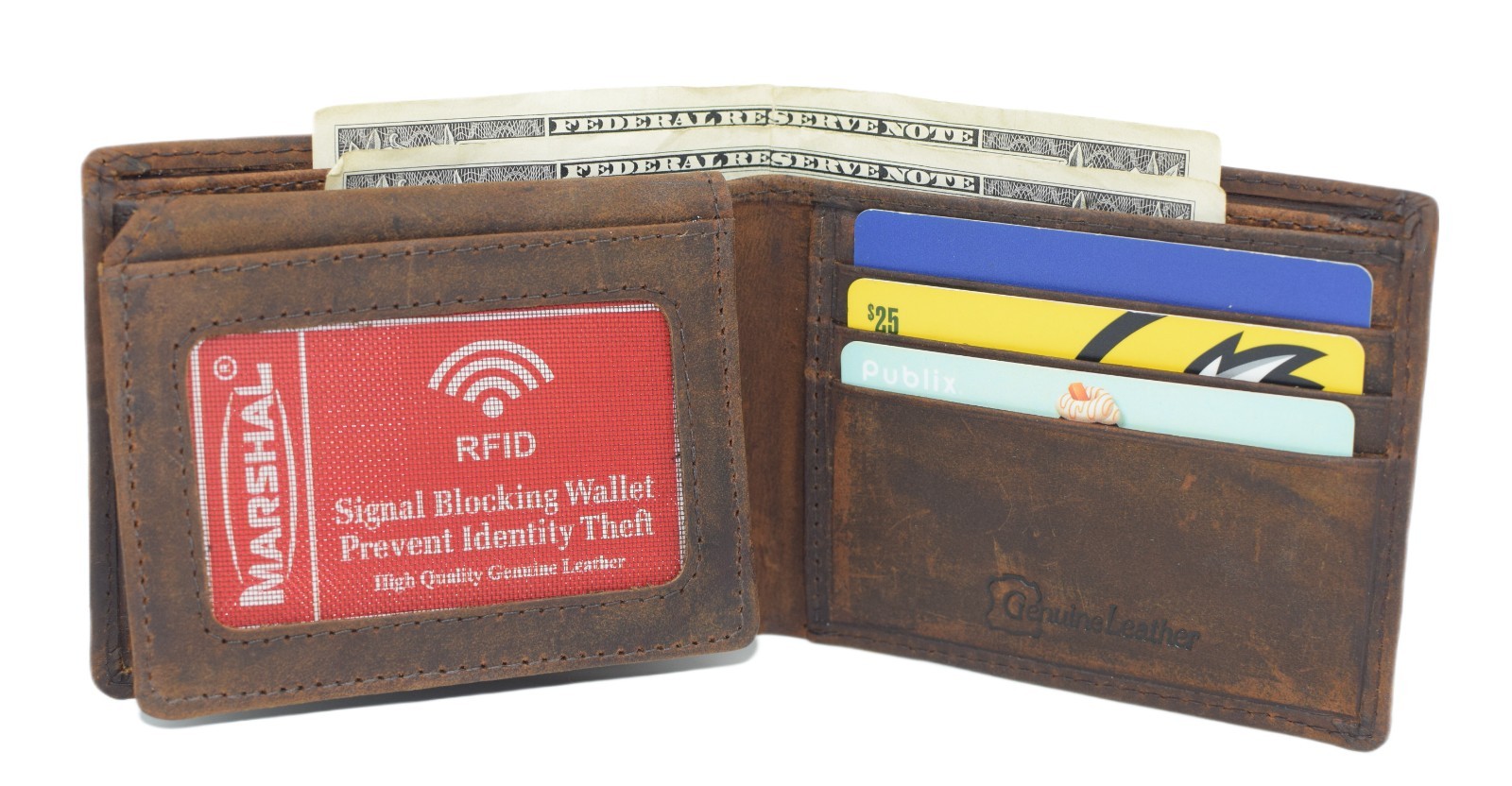 MARSHAL RFID Blocking Cross Vintage Leather Bifold Wallet for Men
