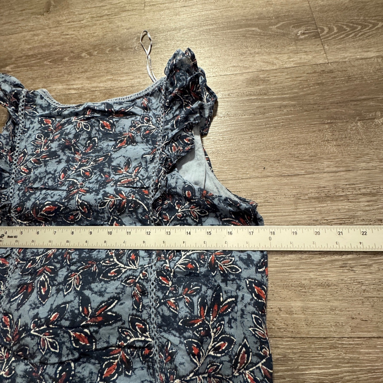 Lucky Brand Dress Women S Blue Cotton Blend Floral Boho Peasant Summer Casual
