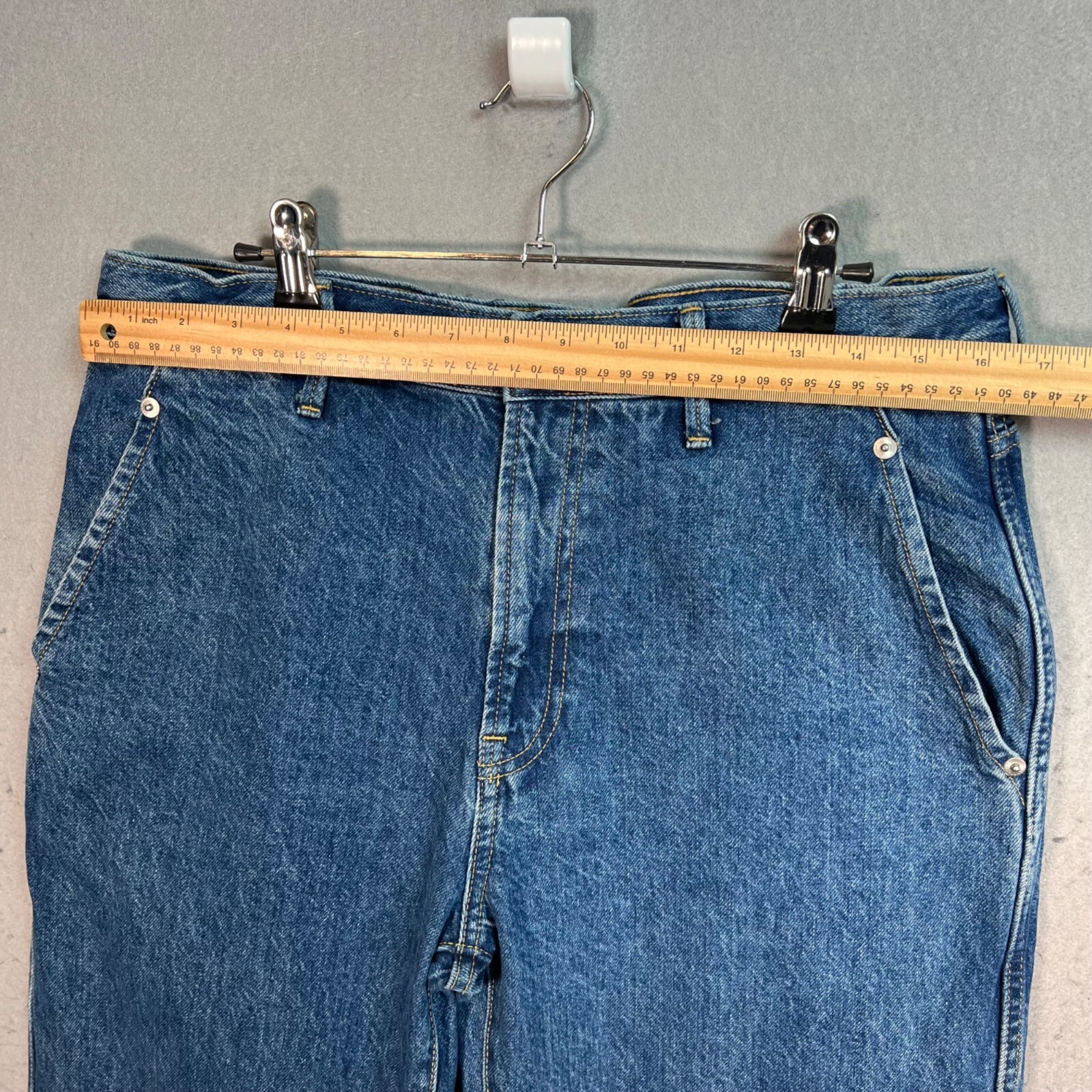 Everlane Buckle Back Womens 32 x 27 High-Waisted Straight Leg Blue Denim Jeans