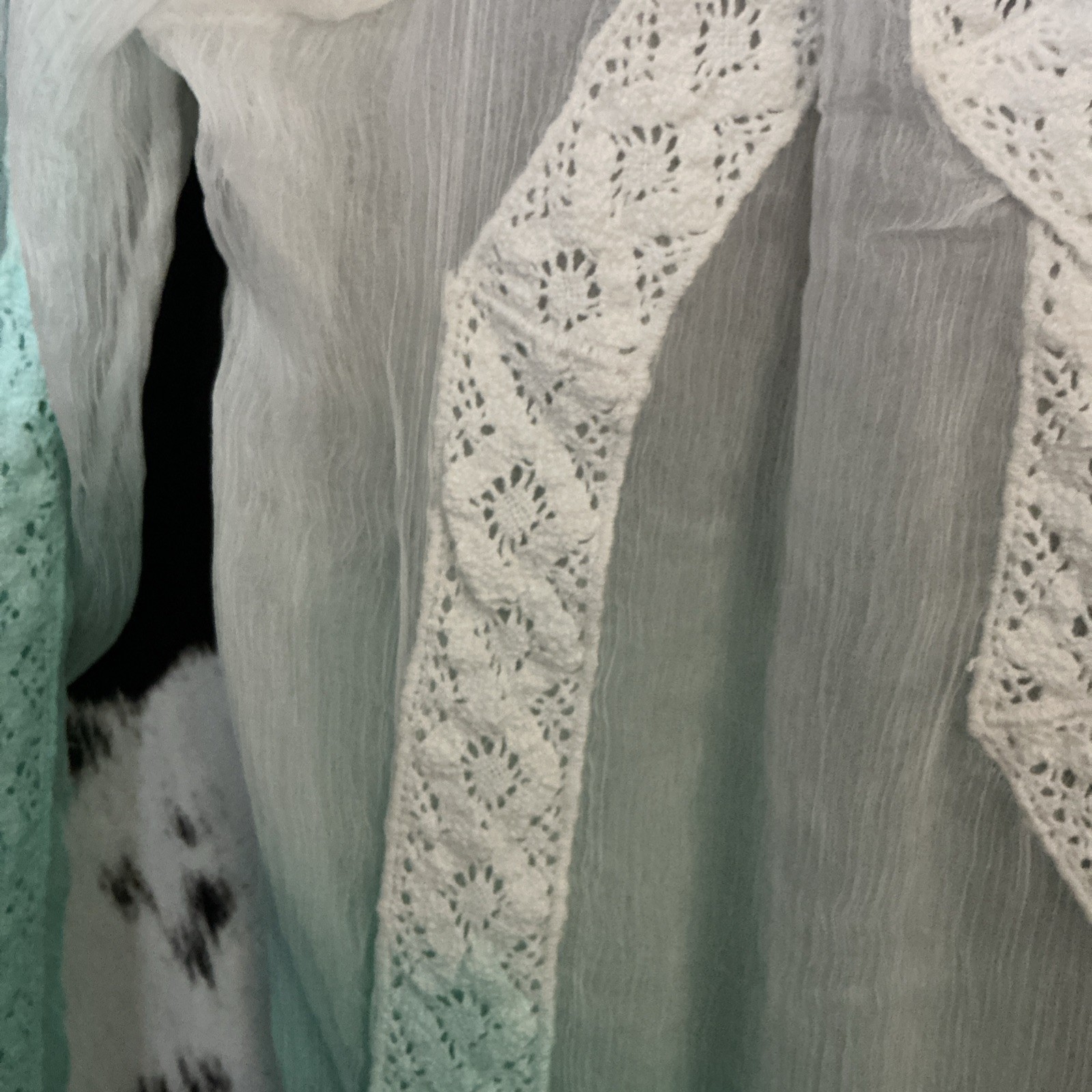 Guess Ombré Aqua &White Long Sleeve Ultra Sheer Crochet Detail Tunic – Size Sm