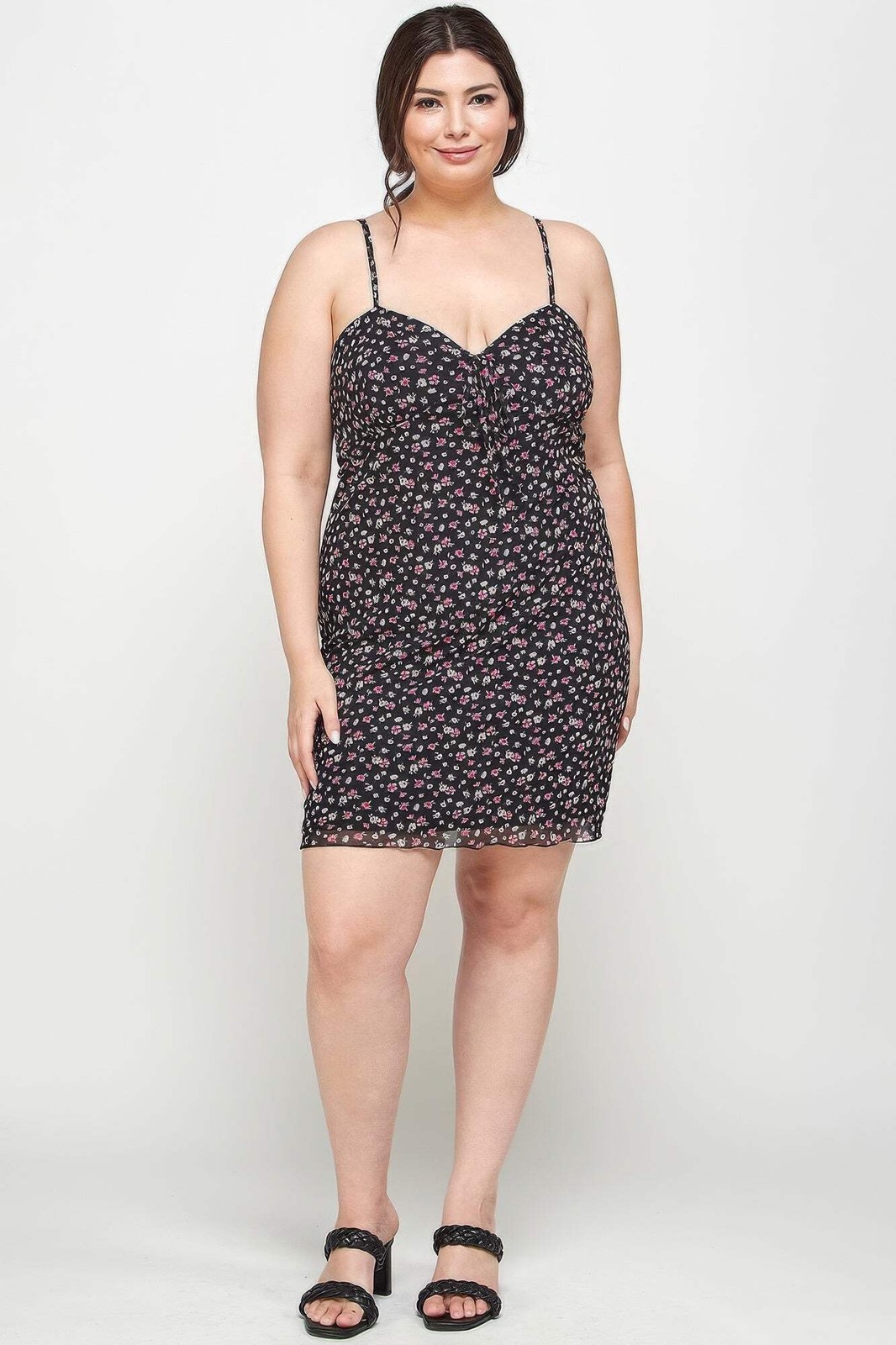 Ditsy Floral Print On Mesh Fabric Cami Dress