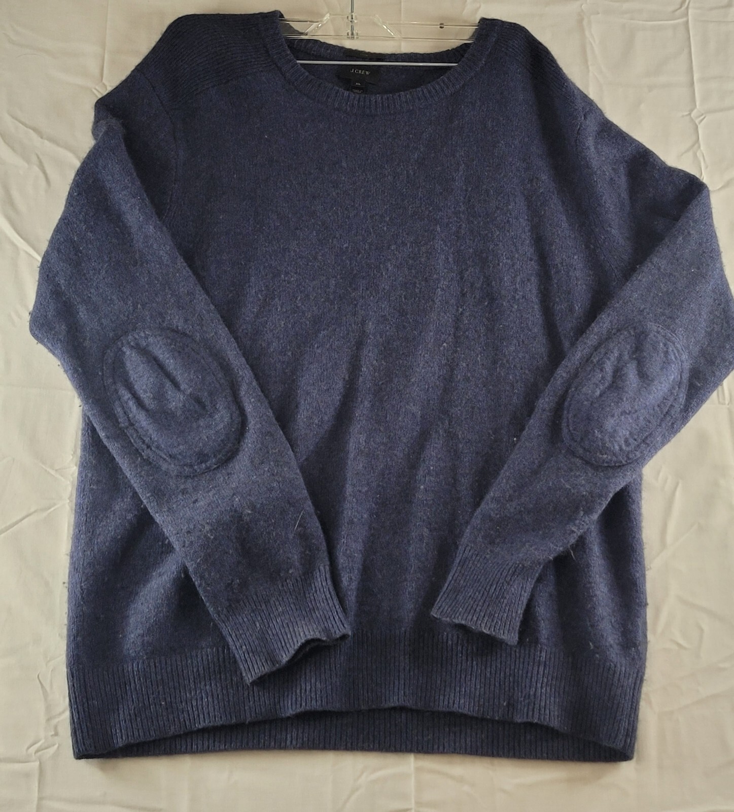 J. Crew Sweater Men XL Slim Blue Merino Wool Alpaca Blend Elbow Pads Grandpa