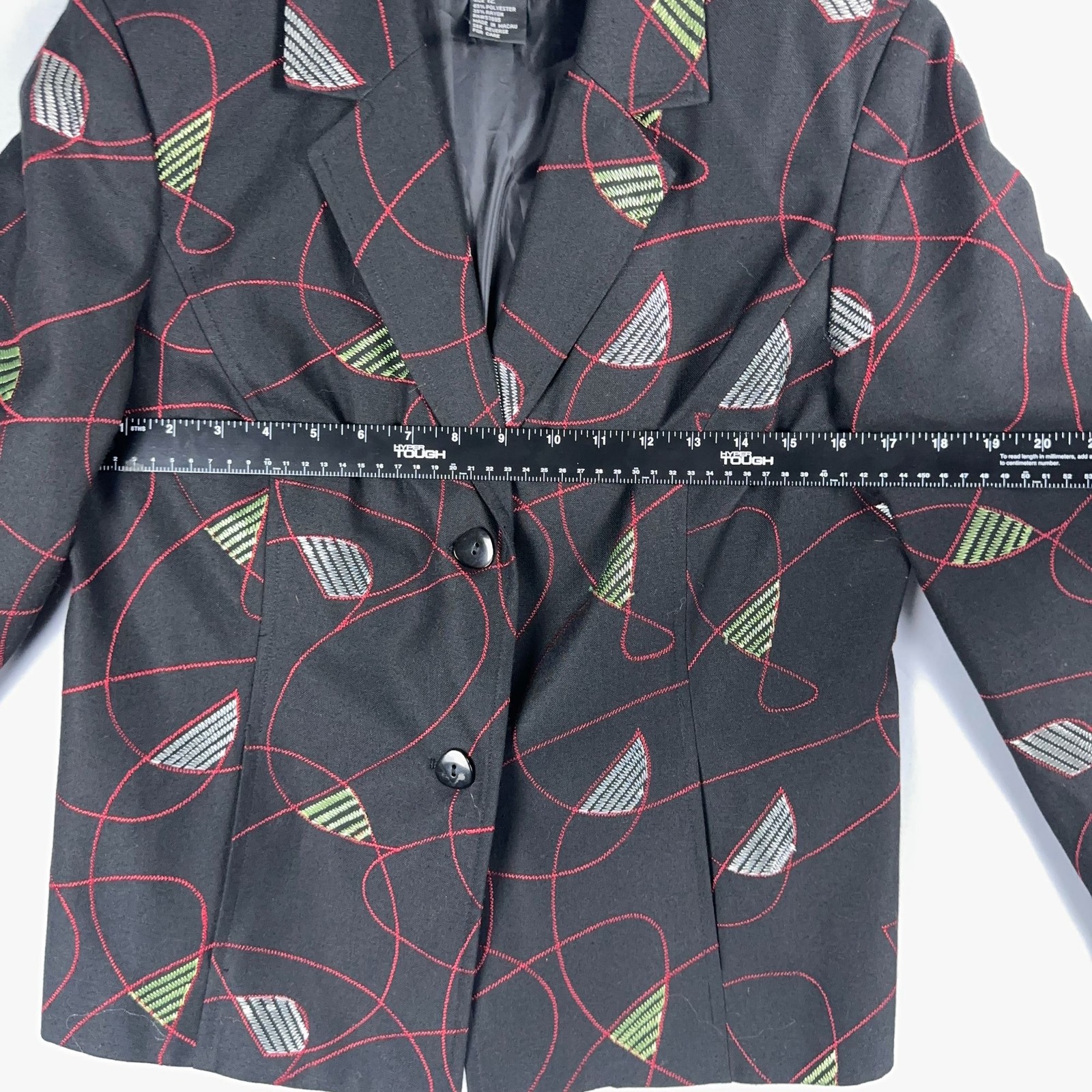 Requirements Blazer Jacket Size 12 Black Abstract Print Button Front Lined