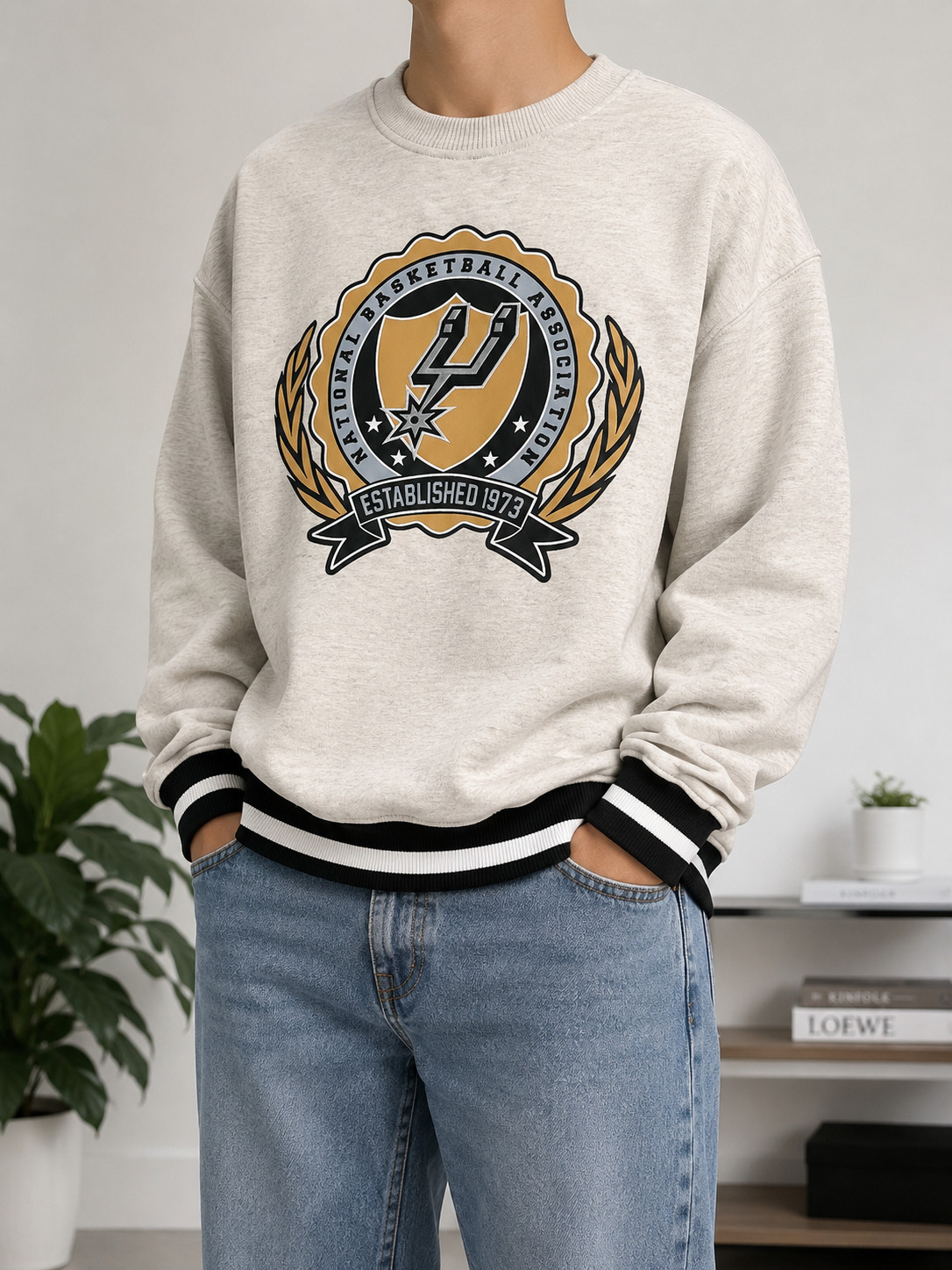 Retro San Antonio Spurs Ultra Game NBA Crewneck Sweatshirt Men’s Med Oatmeal NWT