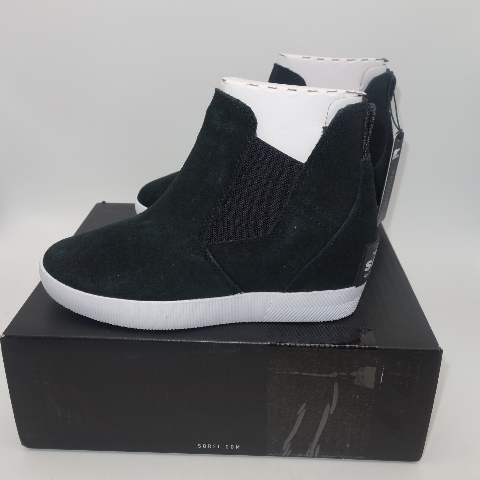 NEW Sorel Women’s 8.5 Out N About Slip-On Wedge Booties Boots Black White
