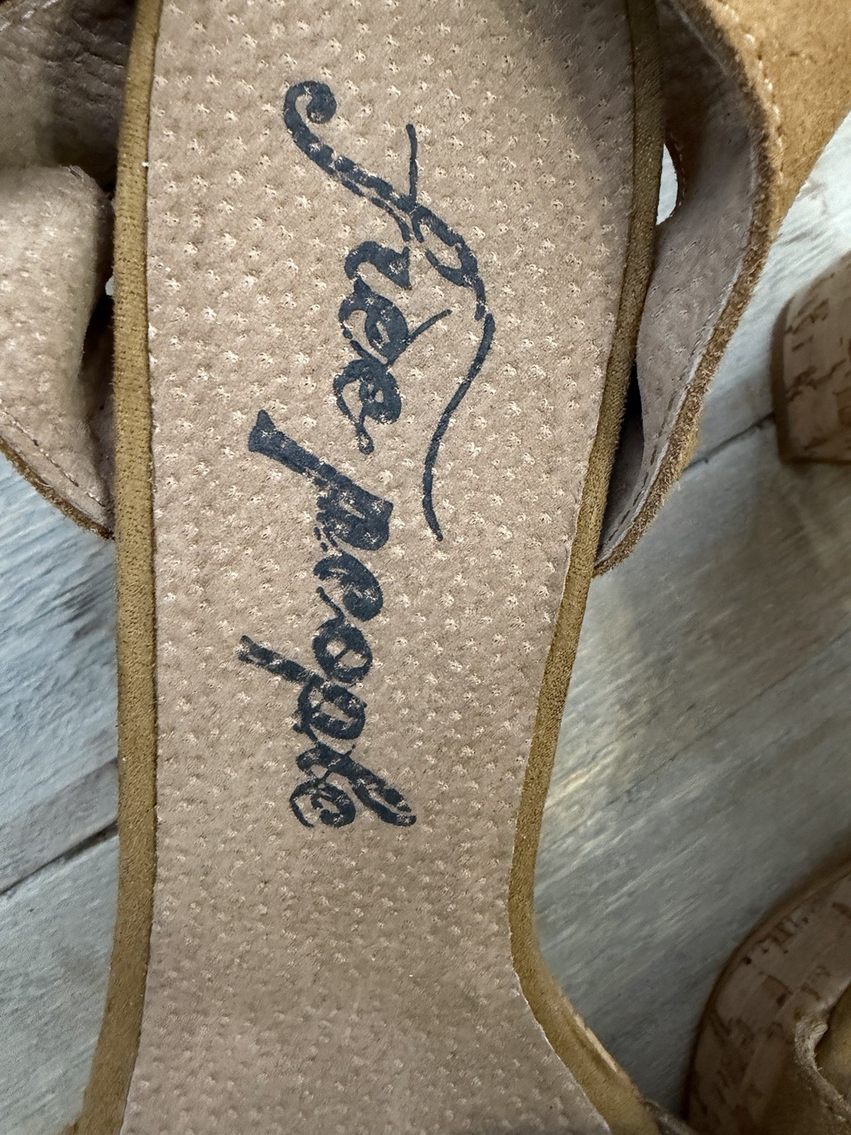 Free People Spain Camel Suede Cork Platform Block Heel Sandals EU 40 (US 9-9.5)