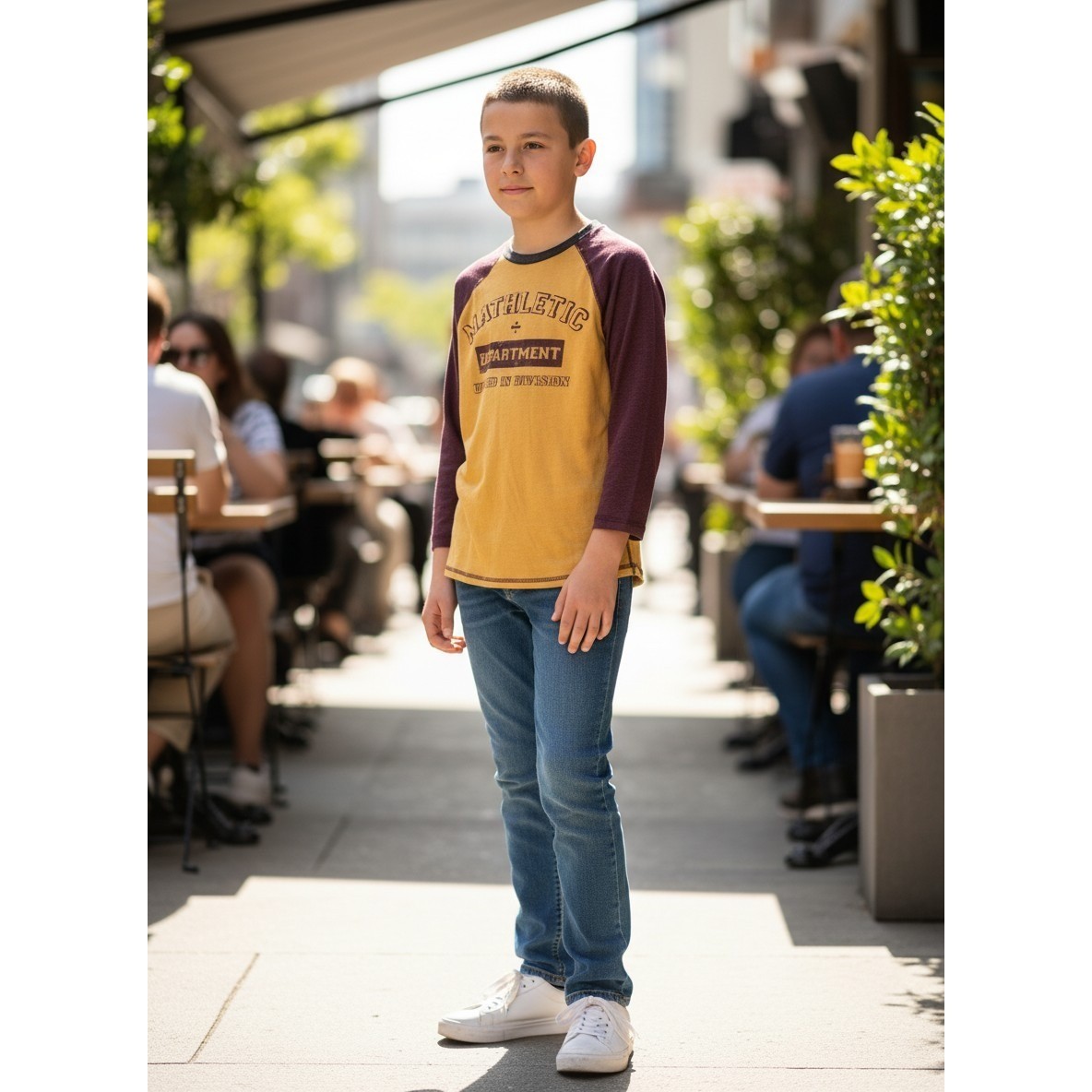 Arizona Jean Co Raglan Tee Boys S 8 Yellow Burgundy Excellent Mathletic Graphic