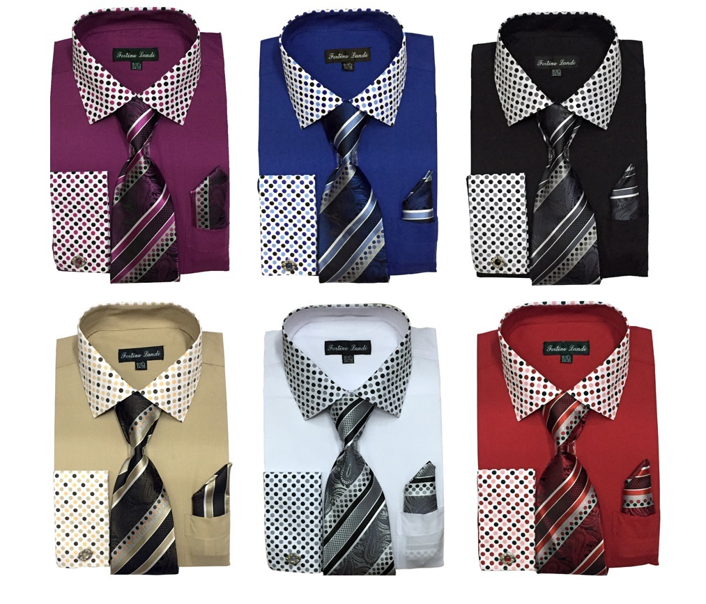 New Men’s High Quality Fashion Dress Shirt With Tie&Hanky French Cuff FL630