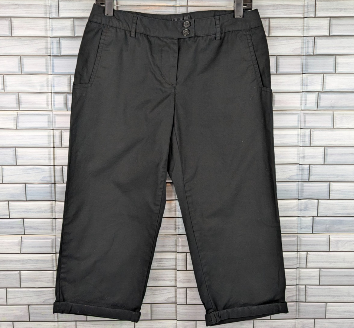 Daisy Fuentes Moda Capri Pant Womens 6 Black Onyx Cuffed Dress Business Casual