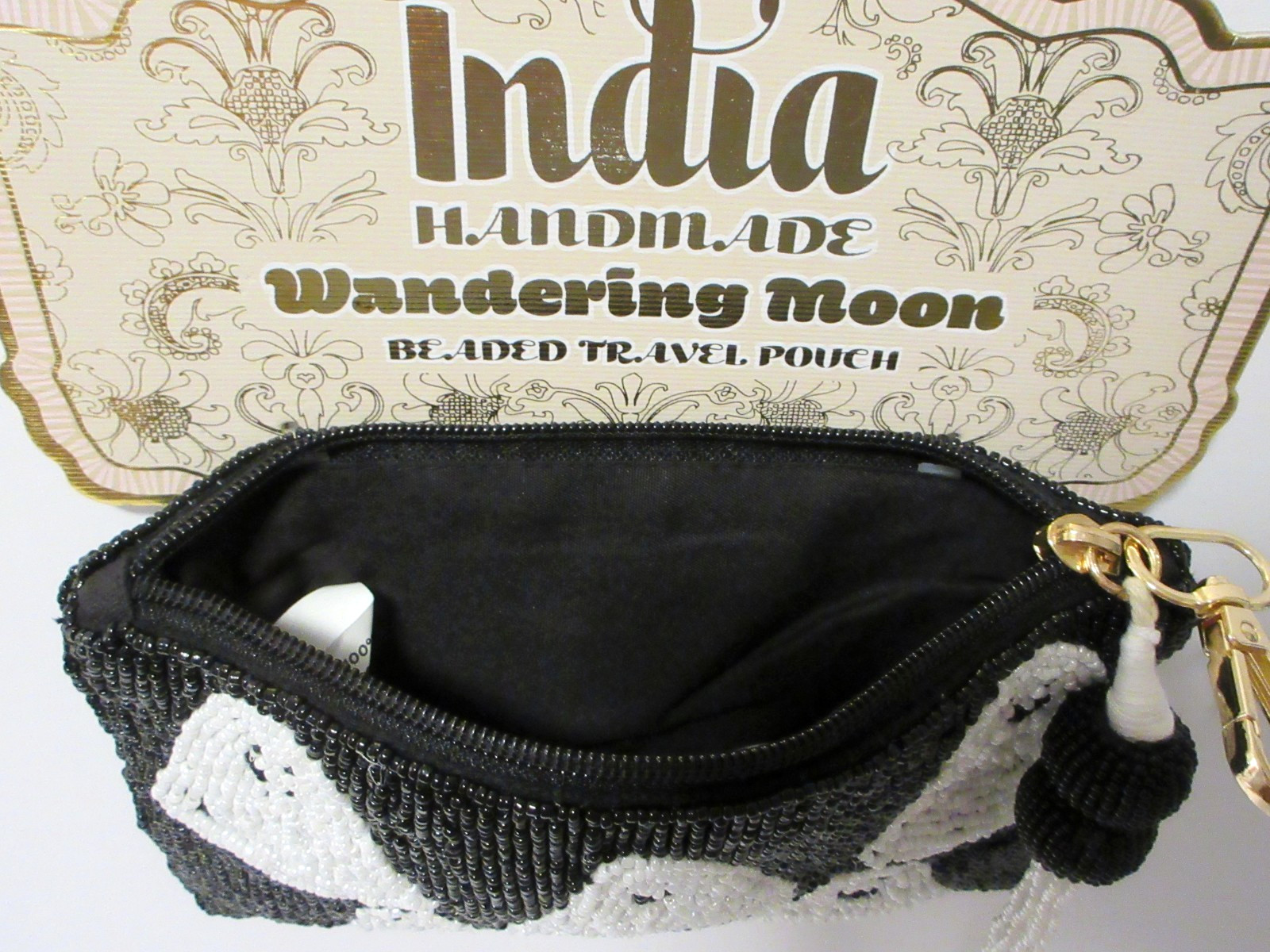 Wondering Moon Beaded Ghost Pouch Handmade in India 7.75 x 5 NWT B62