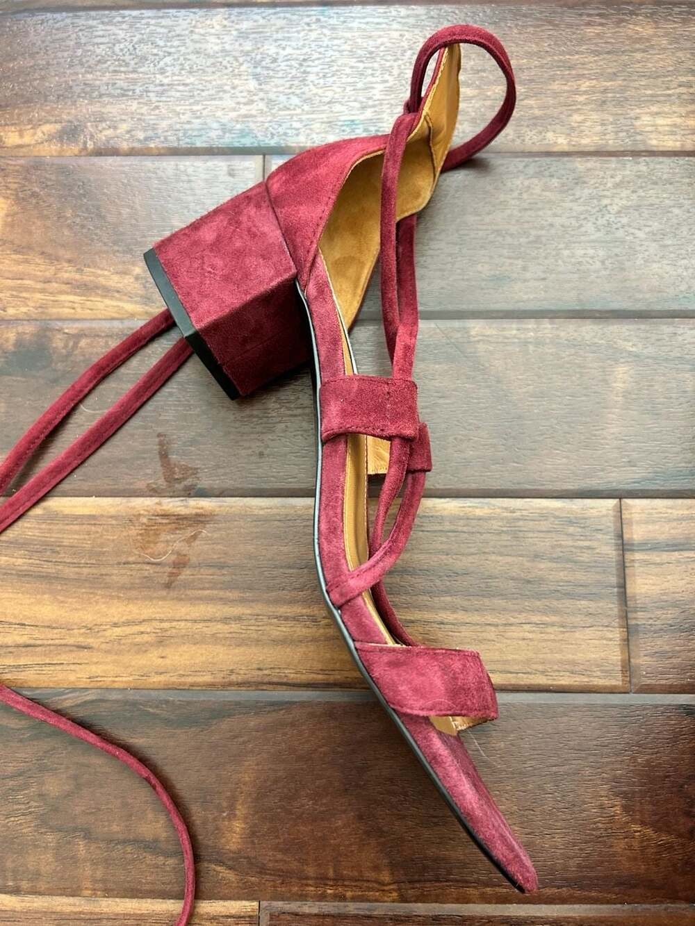 & Other Stories Burgundy Suede Lace-Up Block Heel Sandals Size 40