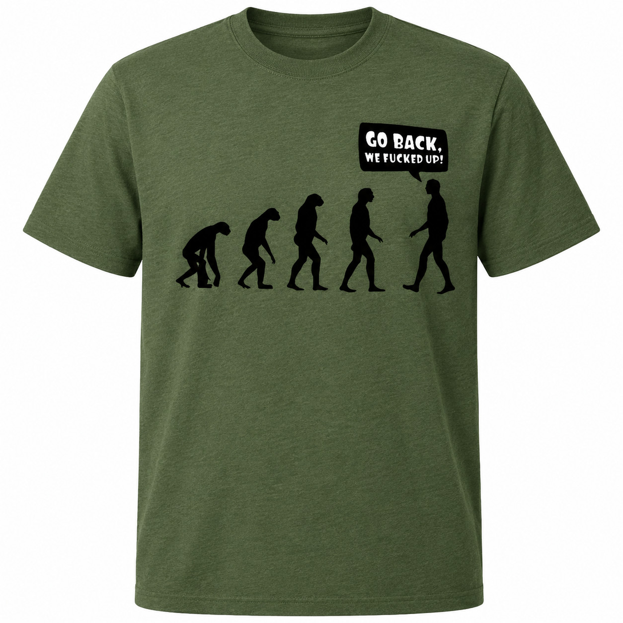 Mens Funny Evolution Graphic T-Shirt Go Back, We Fu**ed Up