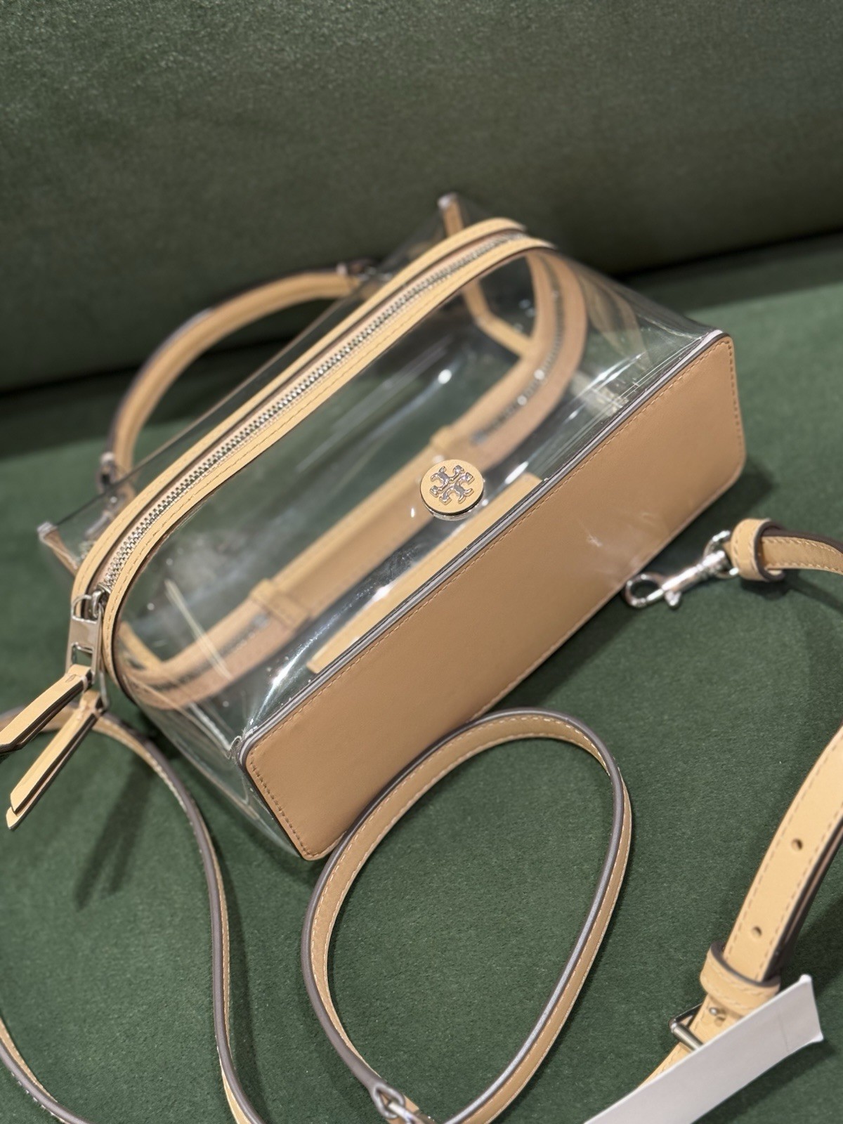 Tory Burch Rory Clear Vanity Bag 180145 Brushed Almond $445 new
